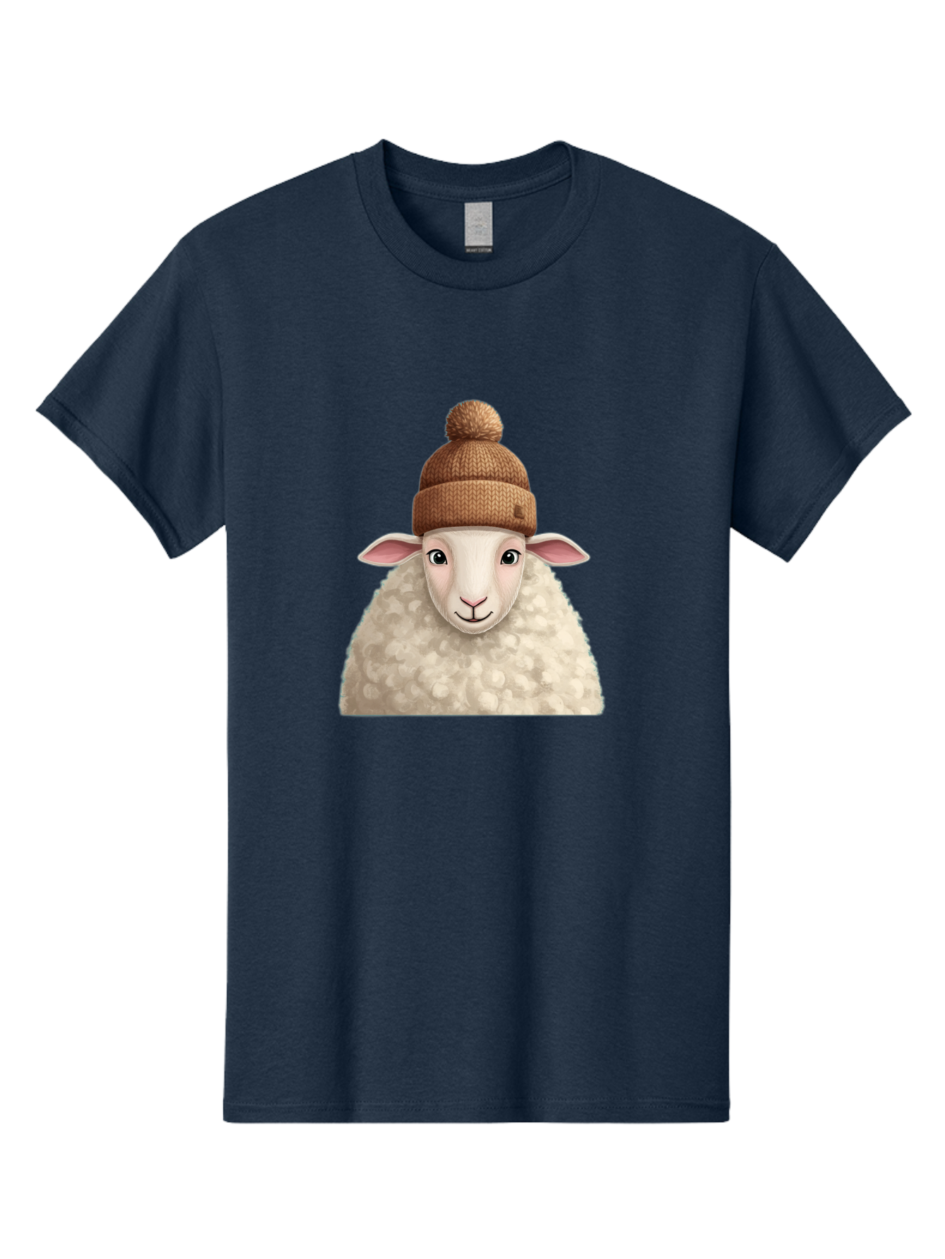 Sheep-With-Beanie Men'S Graphic Tee, 100% Cotton, Comfortable Casual Summer Wear, Machine Washable, Cartoon Sheep, Fluffy Sheep, Sheep Wearing Beanie, Winter Accessories, Cute Animal, Sheep Character, Playful Illustration, Sheep In Hat Bad559