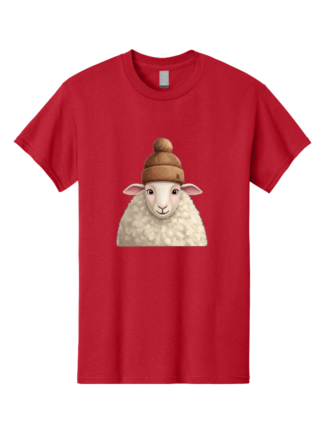 Sheep-With-Beanie Men'S Graphic Tee, 100% Cotton, Comfortable Casual Summer Wear, Machine Washable, Cartoon Sheep, Fluffy Sheep, Sheep Wearing Beanie, Winter Accessories, Cute Animal, Sheep Character, Playful Illustration, Sheep In Hat Bad559