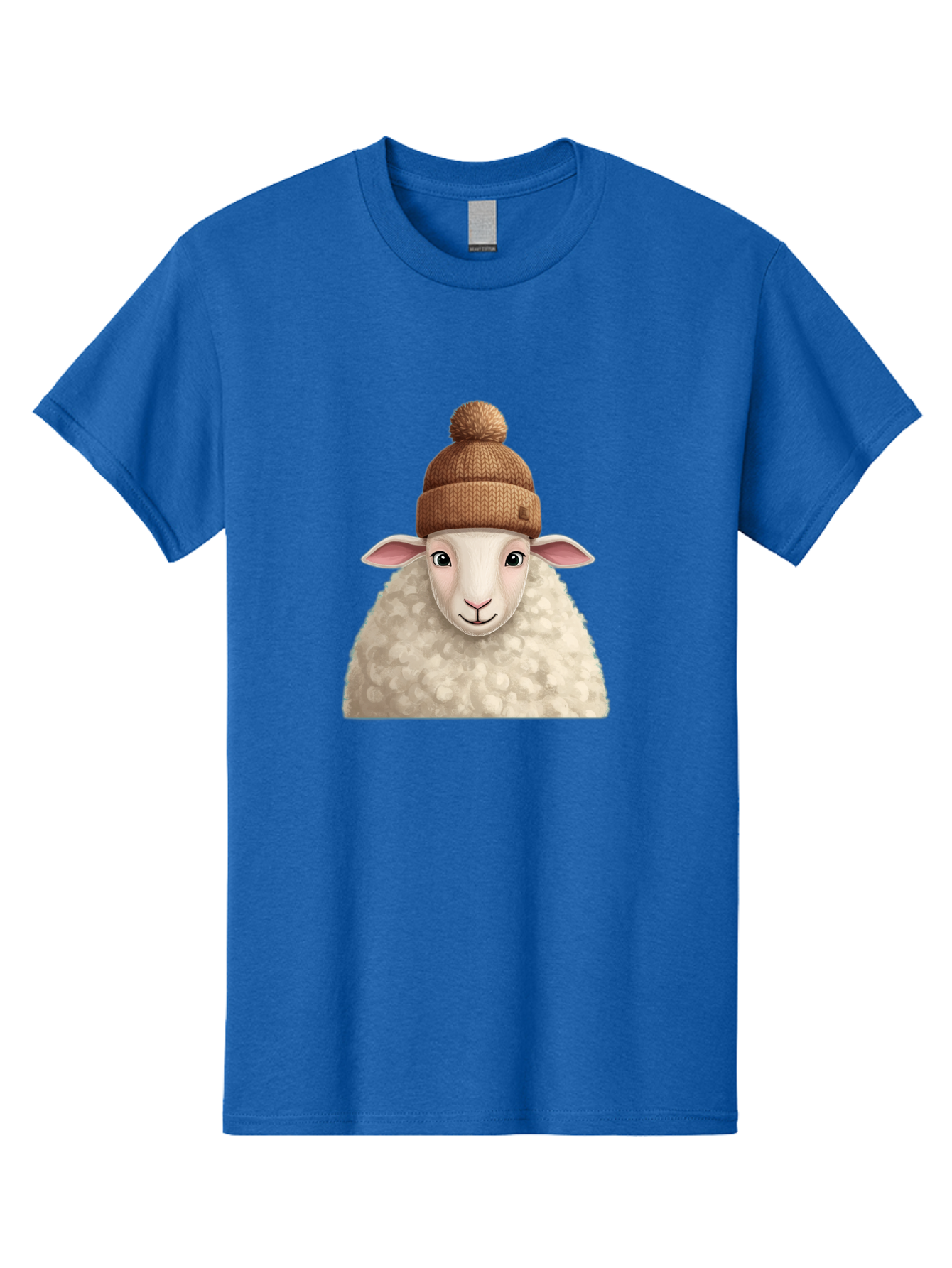 Sheep-With-Beanie Men'S Graphic Tee, 100% Cotton, Comfortable Casual Summer Wear, Machine Washable, Cartoon Sheep, Fluffy Sheep, Sheep Wearing Beanie, Winter Accessories, Cute Animal, Sheep Character, Playful Illustration, Sheep In Hat Bad559