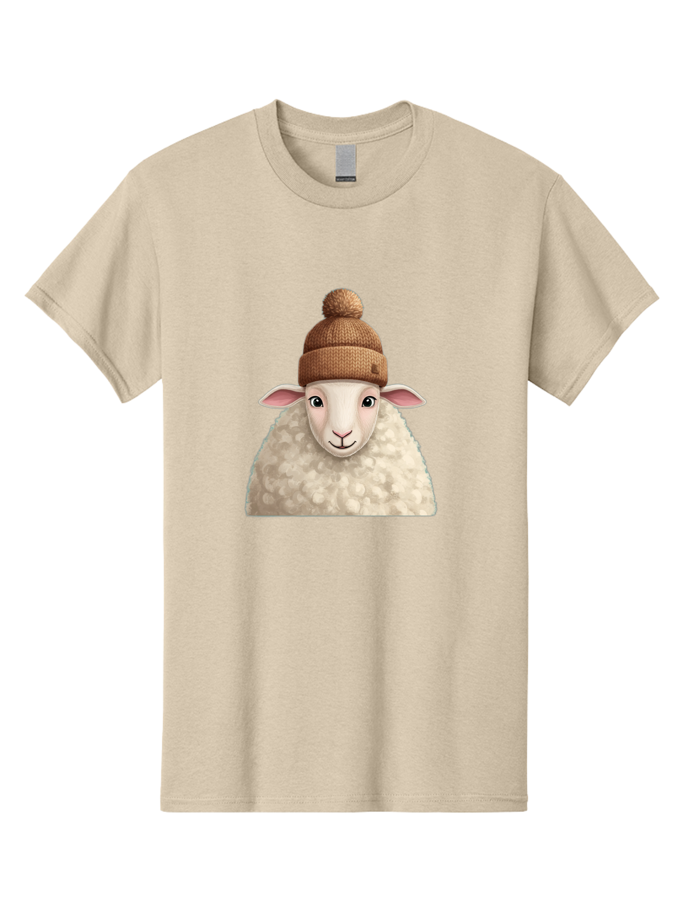 Sheep-With-Beanie Men'S Graphic Tee, 100% Cotton, Comfortable Casual Summer Wear, Machine Washable, Cartoon Sheep, Fluffy Sheep, Sheep Wearing Beanie, Winter Accessories, Cute Animal, Sheep Character, Playful Illustration, Sheep In Hat Bad559