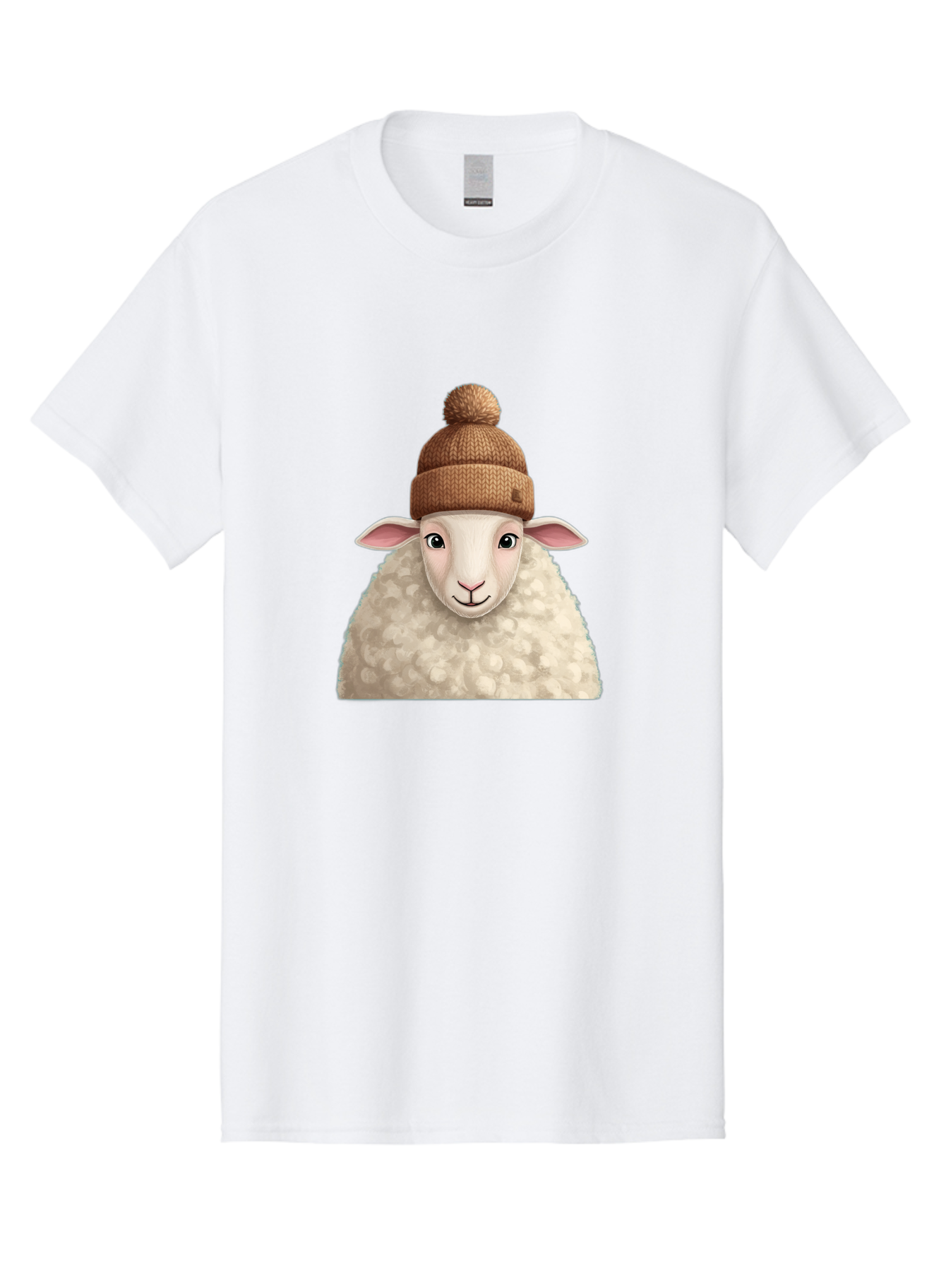 Sheep-With-Beanie Men'S Graphic Tee, 100% Cotton, Comfortable Casual Summer Wear, Machine Washable, Cartoon Sheep, Fluffy Sheep, Sheep Wearing Beanie, Winter Accessories, Cute Animal, Sheep Character, Playful Illustration, Sheep In Hat Bad559