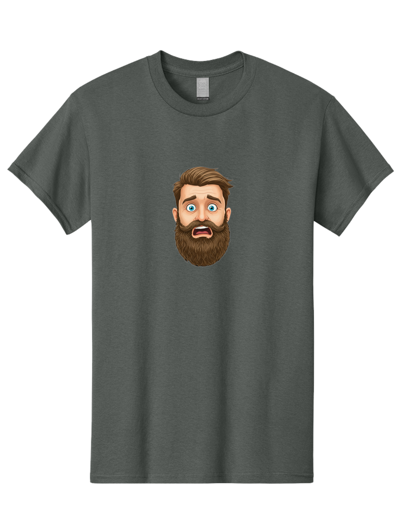 Shocked-Bearded-Man Men'S Graphic Tee, 100% Cotton, Comfortable Casual Summer Wear, Machine Washable, Shocked Facial Expression, Surprised Cartoon Character, Blue-Eyed Man, Brown Hair And Beard, Mouth Agape, Shocked Emoji, Bad560