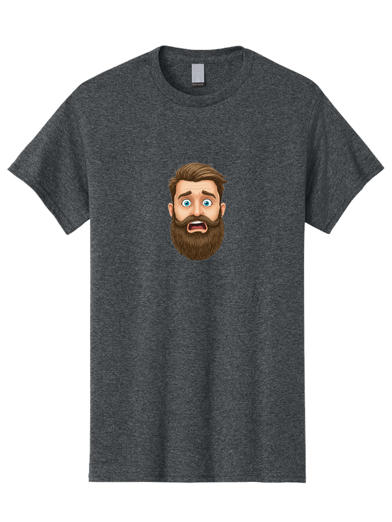 Shocked-Bearded-Man Men'S Graphic Tee, 100% Cotton, Comfortable Casual Summer Wear, Machine Washable, Shocked Facial Expression, Surprised Cartoon Character, Blue-Eyed Man, Brown Hair And Beard, Mouth Agape, Shocked Emoji, Bad560