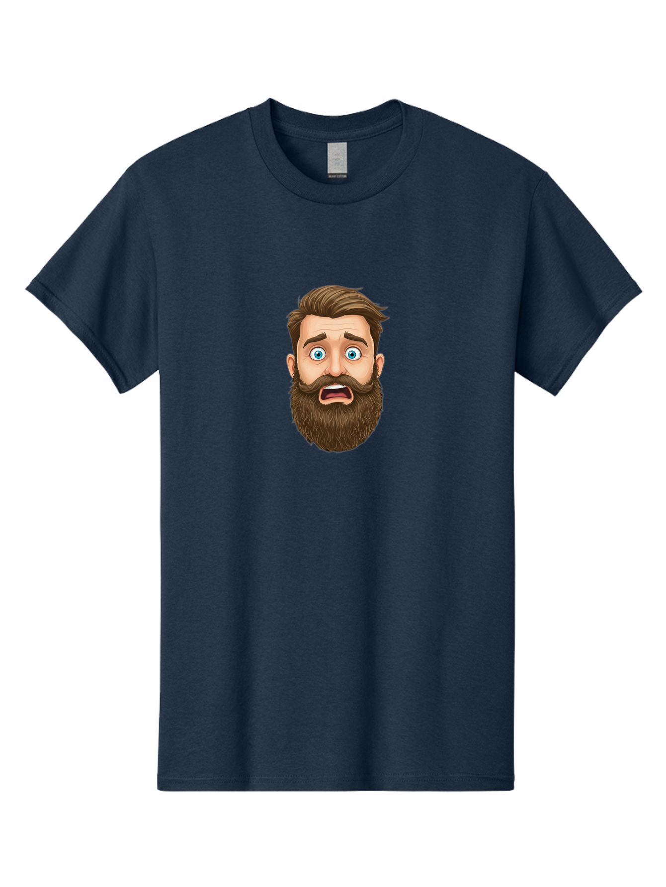 Shocked-Bearded-Man Men'S Graphic Tee, 100% Cotton, Comfortable Casual Summer Wear, Machine Washable, Shocked Facial Expression, Surprised Cartoon Character, Blue-Eyed Man, Brown Hair And Beard, Mouth Agape, Shocked Emoji, Bad560