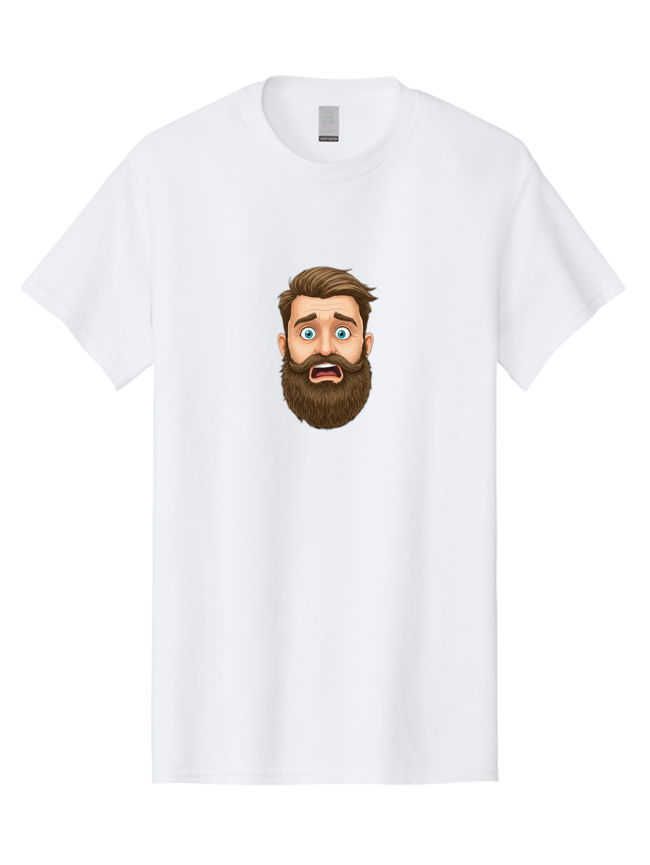 Shocked-Bearded-Man Men'S Graphic Tee, 100% Cotton, Comfortable Casual Summer Wear, Machine Washable, Shocked Facial Expression, Surprised Cartoon Character, Blue-Eyed Man, Brown Hair And Beard, Mouth Agape, Shocked Emoji, Bad560