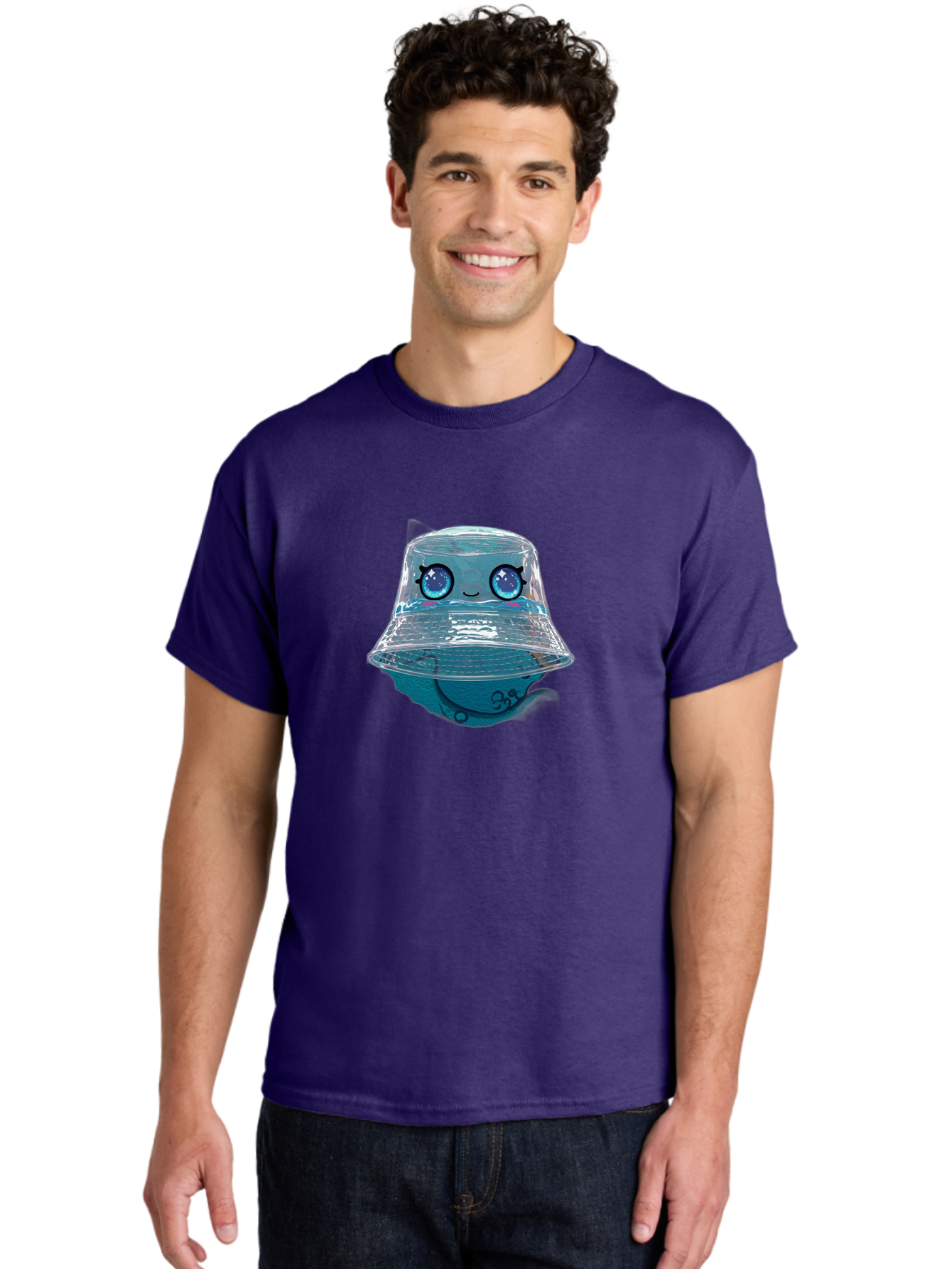 Shopkins-Jelly-Bucket Men'S Graphic Tee, 100% Cotton, Comfortable Casual Summer Wear, Machine Washable, Cartoon Ice Cream, Blue Ice Cream, Shopkins Character, Sweet Treats, Whimsical Design, Kawaii Style, Face With Eyes, Cute Desserts, Bad562