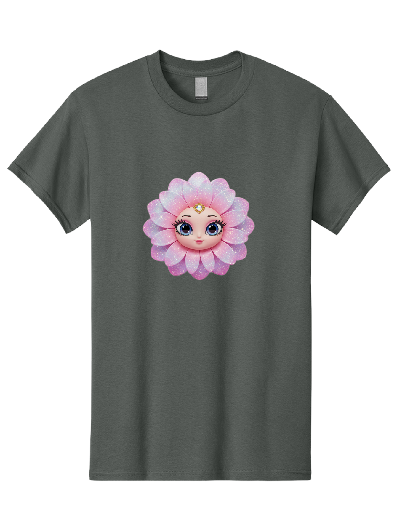 Shopkins-Petal-Blossom Men'S Graphic Tee, 100% Cotton, Comfortable Casual Summer Wear, Machine Washable, L.O.L. Surprise! Doll, Petal Character, Pink Flower, Glittery Petals, Blue Eyes, Mascara Eyelashes, Gemstone Tiara, Cute Face, Bad563