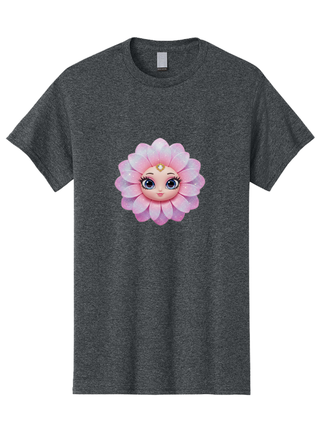 Shopkins-Petal-Blossom Men'S Graphic Tee, 100% Cotton, Comfortable Casual Summer Wear, Machine Washable, L.O.L. Surprise! Doll, Petal Character, Pink Flower, Glittery Petals, Blue Eyes, Mascara Eyelashes, Gemstone Tiara, Cute Face, Bad563