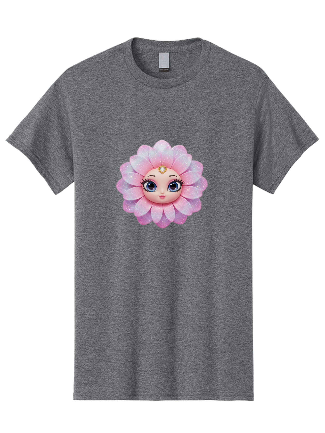 Shopkins-Petal-Blossom Men'S Graphic Tee, 100% Cotton, Comfortable Casual Summer Wear, Machine Washable, L.O.L. Surprise! Doll, Petal Character, Pink Flower, Glittery Petals, Blue Eyes, Mascara Eyelashes, Gemstone Tiara, Cute Face, Bad563