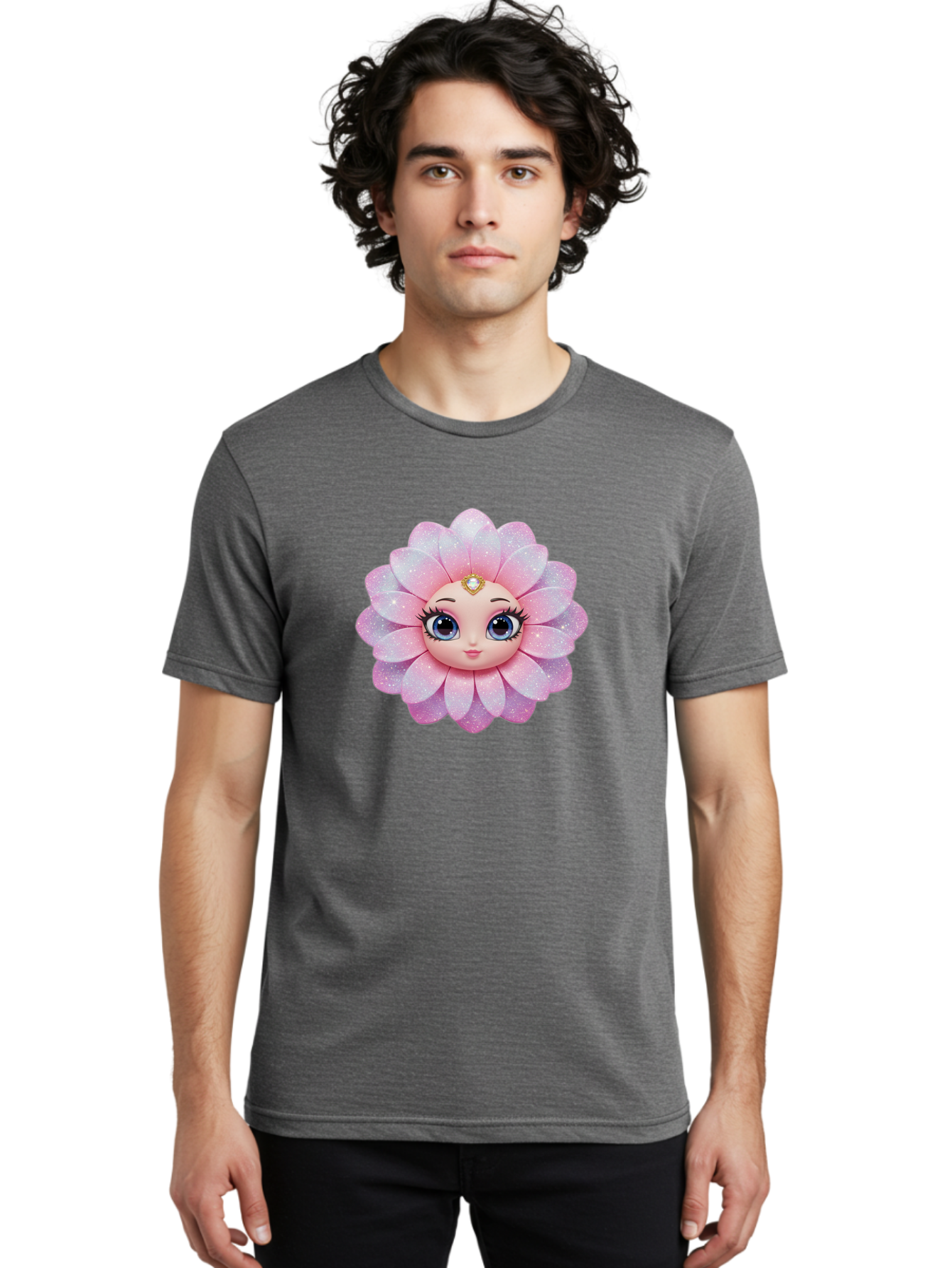 Shopkins-Petal-Blossom Men'S Graphic Tee, 100% Cotton, Comfortable Casual Summer Wear, Machine Washable, L.O.L. Surprise! Doll, Petal Character, Pink Flower, Glittery Petals, Blue Eyes, Mascara Eyelashes, Gemstone Tiara, Cute Face, Bad563