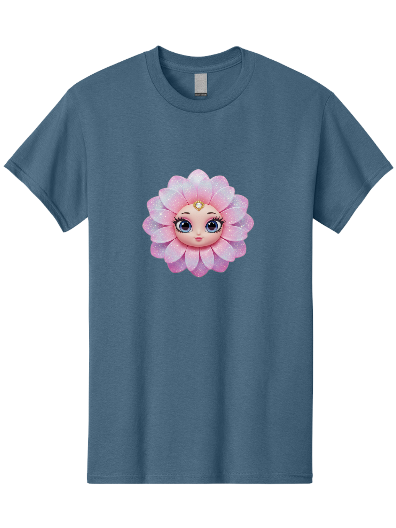 Shopkins-Petal-Blossom Men'S Graphic Tee, 100% Cotton, Comfortable Casual Summer Wear, Machine Washable, L.O.L. Surprise! Doll, Petal Character, Pink Flower, Glittery Petals, Blue Eyes, Mascara Eyelashes, Gemstone Tiara, Cute Face, Bad563
