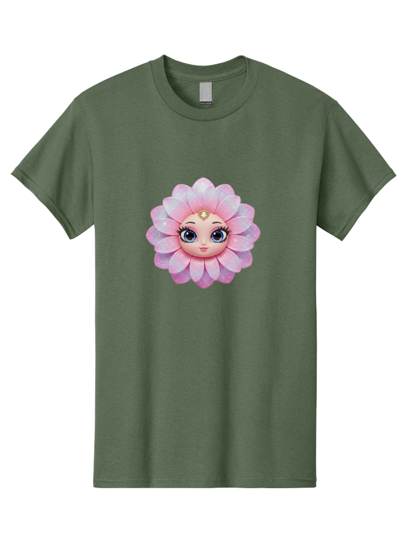 Shopkins-Petal-Blossom Men'S Graphic Tee, 100% Cotton, Comfortable Casual Summer Wear, Machine Washable, L.O.L. Surprise! Doll, Petal Character, Pink Flower, Glittery Petals, Blue Eyes, Mascara Eyelashes, Gemstone Tiara, Cute Face, Bad563