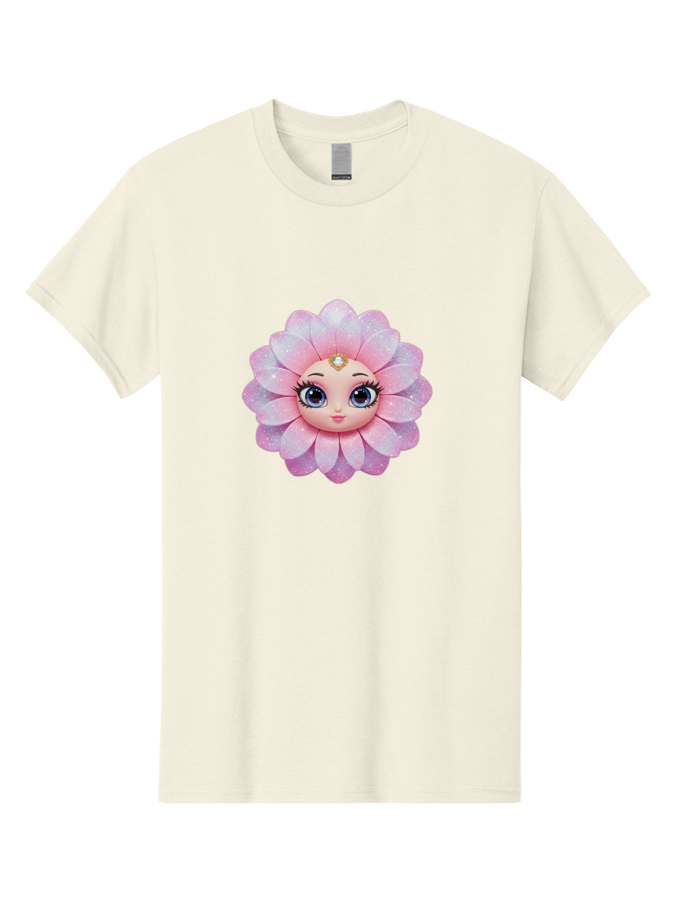 Shopkins-Petal-Blossom Men'S Graphic Tee, 100% Cotton, Comfortable Casual Summer Wear, Machine Washable, L.O.L. Surprise! Doll, Petal Character, Pink Flower, Glittery Petals, Blue Eyes, Mascara Eyelashes, Gemstone Tiara, Cute Face, Bad563