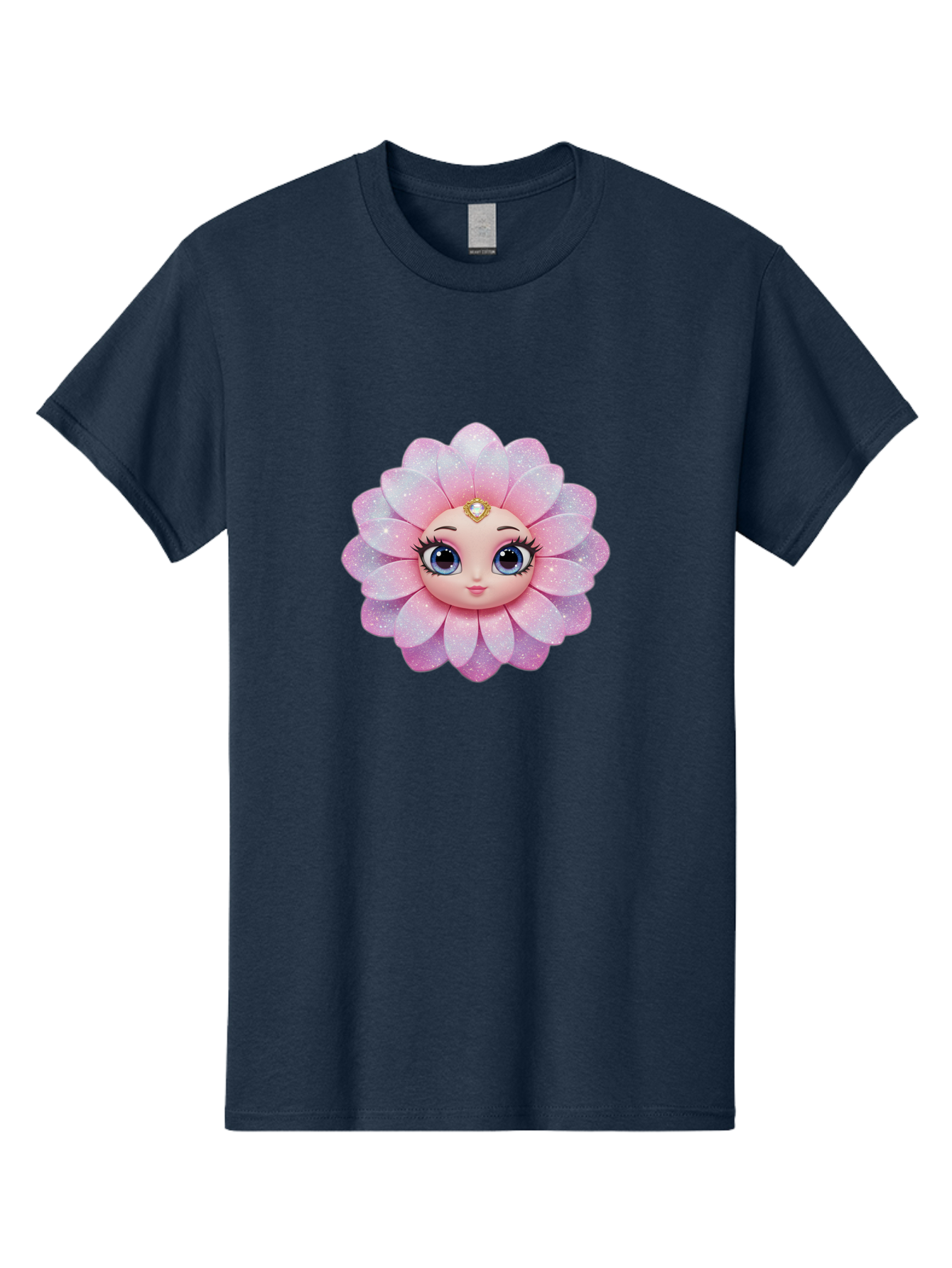 Shopkins-Petal-Blossom Men'S Graphic Tee, 100% Cotton, Comfortable Casual Summer Wear, Machine Washable, L.O.L. Surprise! Doll, Petal Character, Pink Flower, Glittery Petals, Blue Eyes, Mascara Eyelashes, Gemstone Tiara, Cute Face, Bad563