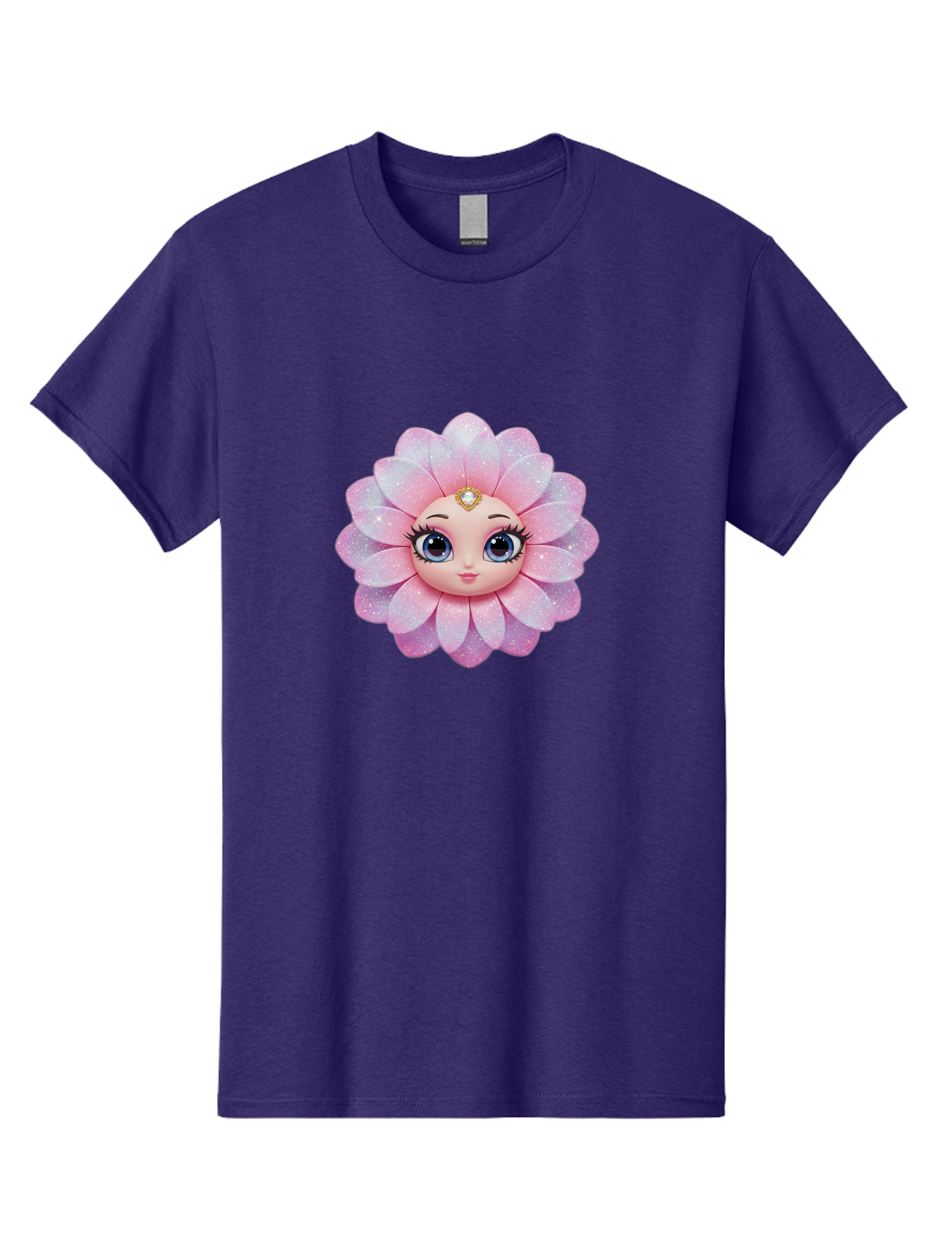 Shopkins-Petal-Blossom Men'S Graphic Tee, 100% Cotton, Comfortable Casual Summer Wear, Machine Washable, L.O.L. Surprise! Doll, Petal Character, Pink Flower, Glittery Petals, Blue Eyes, Mascara Eyelashes, Gemstone Tiara, Cute Face, Bad563