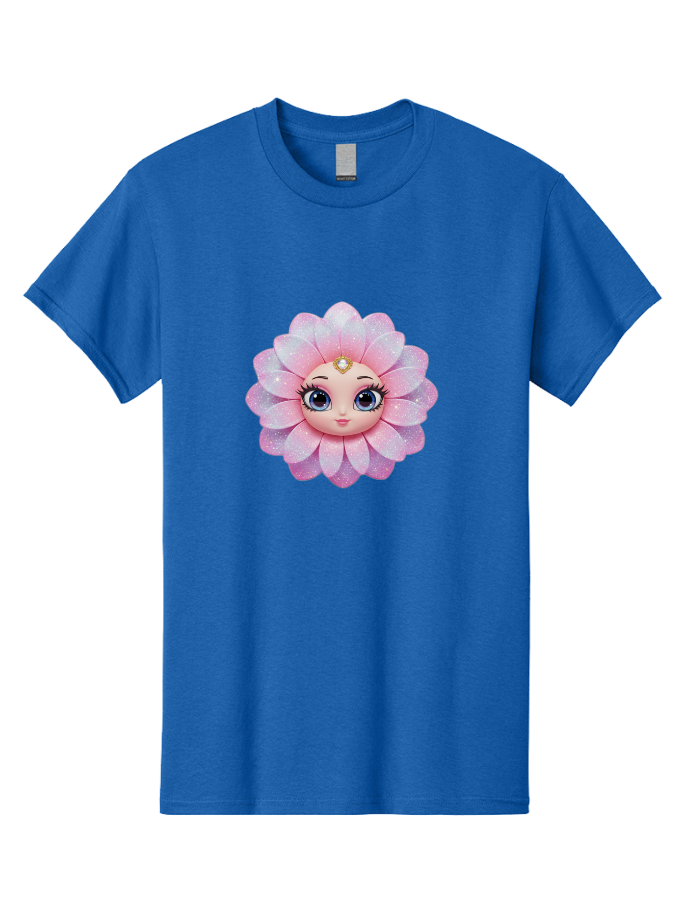 Shopkins-Petal-Blossom Men'S Graphic Tee, 100% Cotton, Comfortable Casual Summer Wear, Machine Washable, L.O.L. Surprise! Doll, Petal Character, Pink Flower, Glittery Petals, Blue Eyes, Mascara Eyelashes, Gemstone Tiara, Cute Face, Bad563