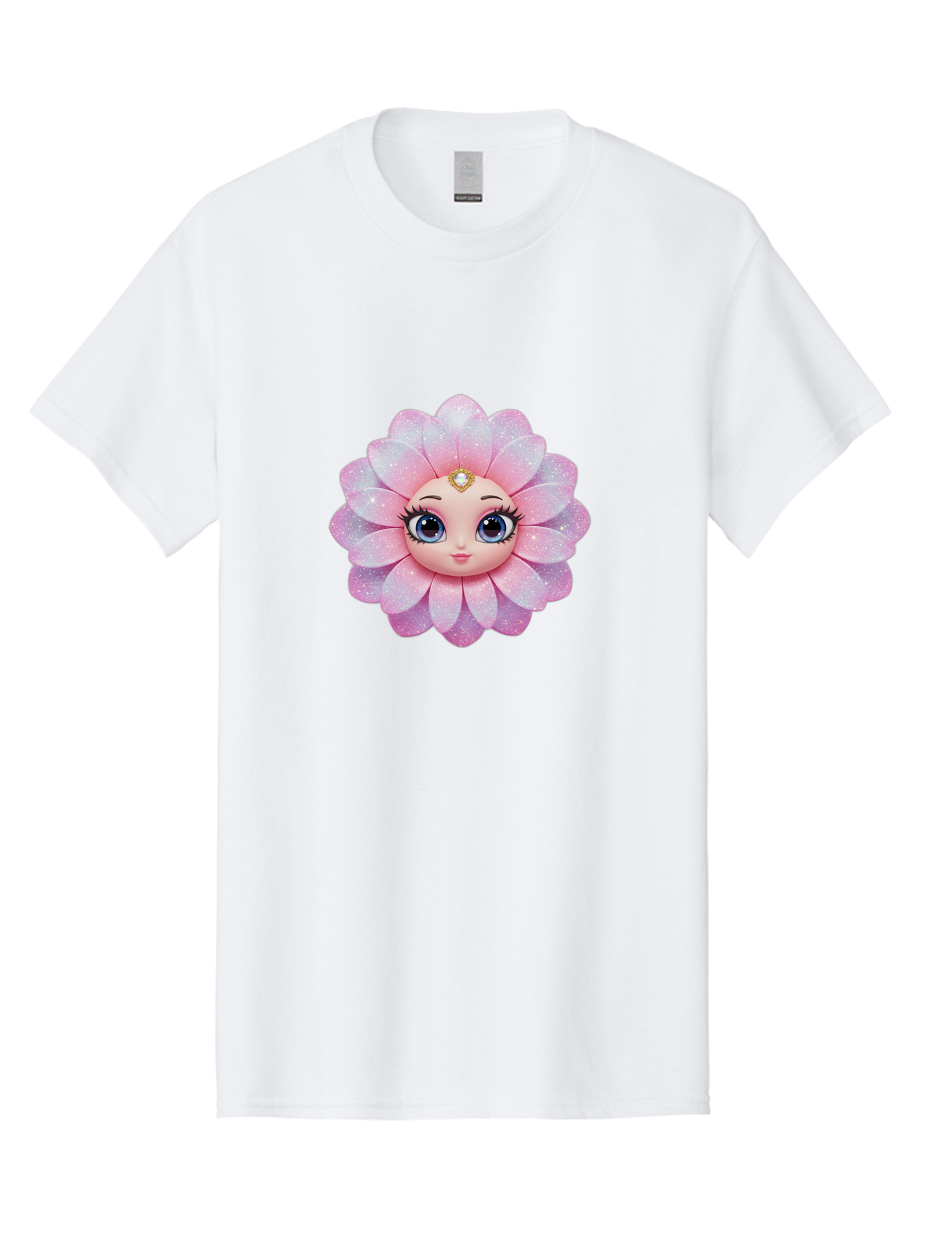 Shopkins-Petal-Blossom Men'S Graphic Tee, 100% Cotton, Comfortable Casual Summer Wear, Machine Washable, L.O.L. Surprise! Doll, Petal Character, Pink Flower, Glittery Petals, Blue Eyes, Mascara Eyelashes, Gemstone Tiara, Cute Face, Bad563