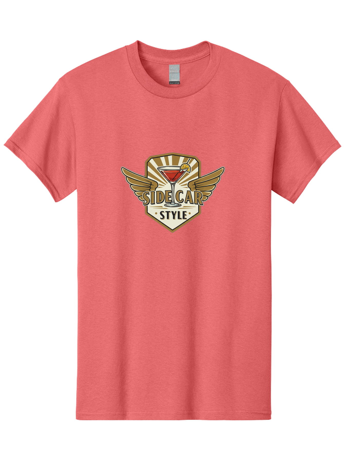 Side-Car-Style Men'S Graphic Tee, 100% Cotton, Comfortable Casual Summer Wear, Machine Washable, Martini Glass, Cocktail Drink, Lemon Slice, Wing Design, Emblem Logo, Vintage Style, Luxury Feel, Barware, Gold Accents, Classic Cocktail Bad564