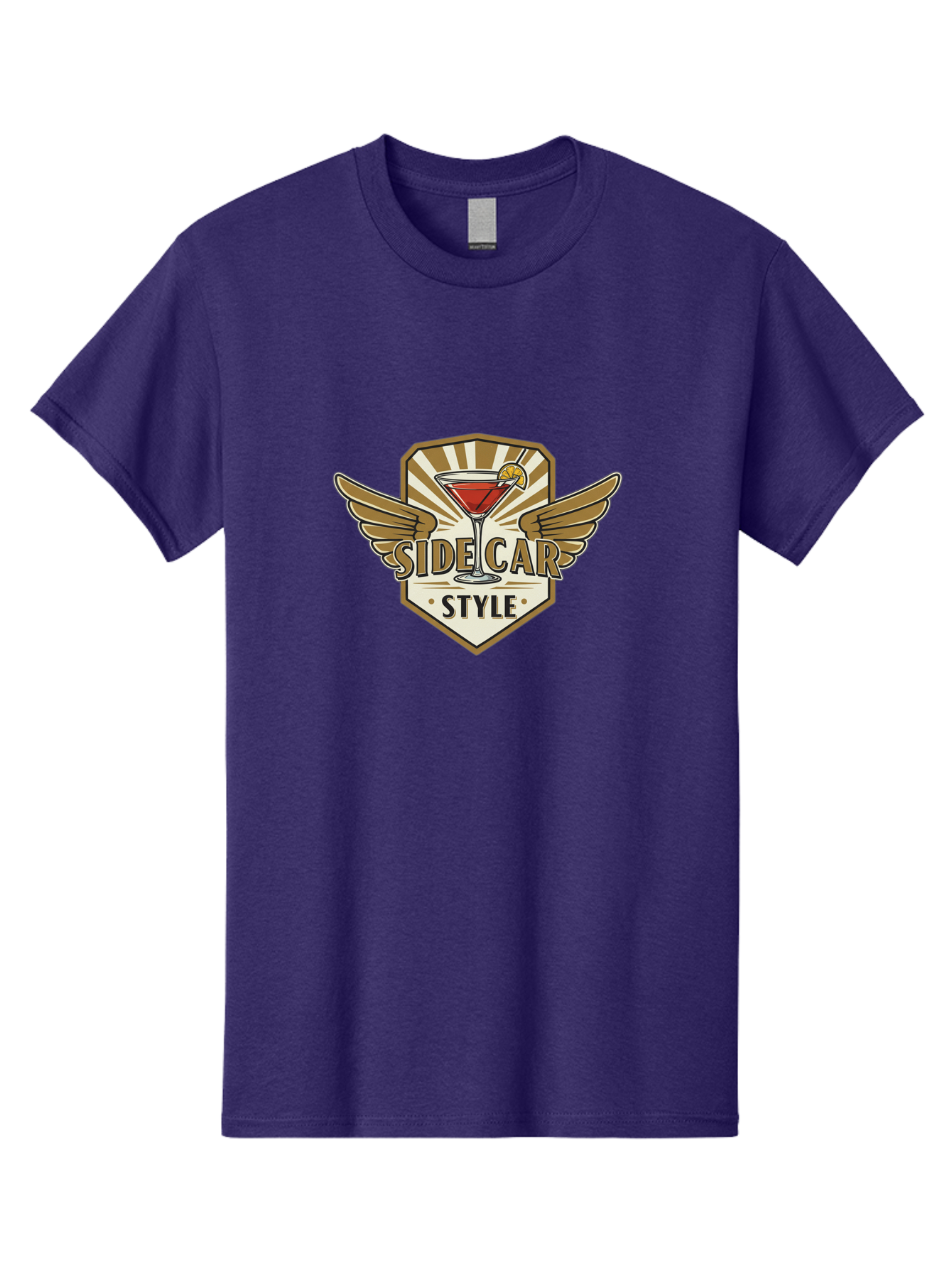 Side-Car-Style Men'S Graphic Tee, 100% Cotton, Comfortable Casual Summer Wear, Machine Washable, Martini Glass, Cocktail Drink, Lemon Slice, Wing Design, Emblem Logo, Vintage Style, Luxury Feel, Barware, Gold Accents, Classic Cocktail Bad564