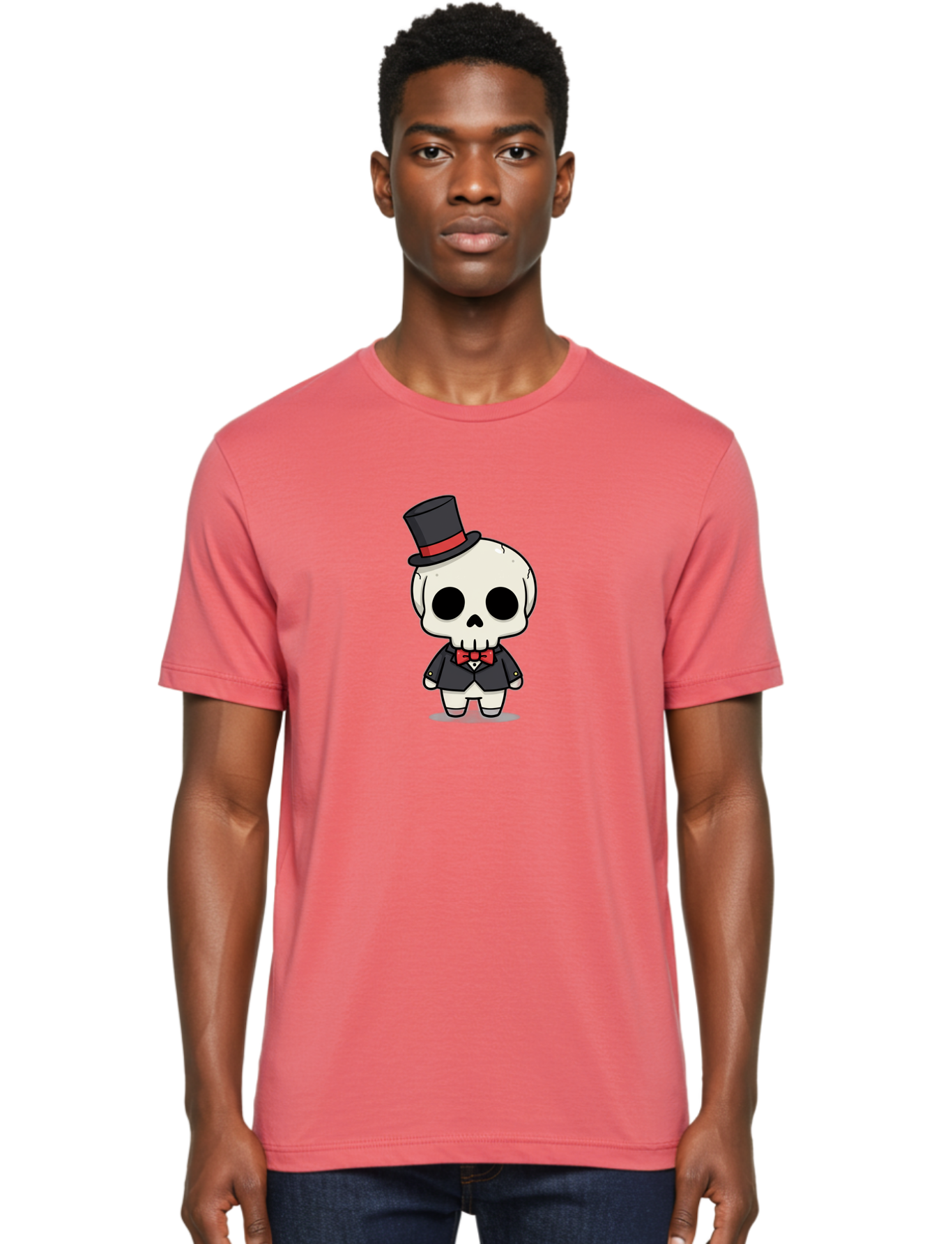 Skeleton-Gentleman Men'S Graphic Tee, 100% Cotton, Comfortable Casual Summer Wear, Machine Washable, Cartoon Skeleton, Gentleman Attire, Top Hat, Bow Tie, Spooky Chic, Halloween Style, Formal Wear, Skull Character, Kawaii Aesthetic, Bad572