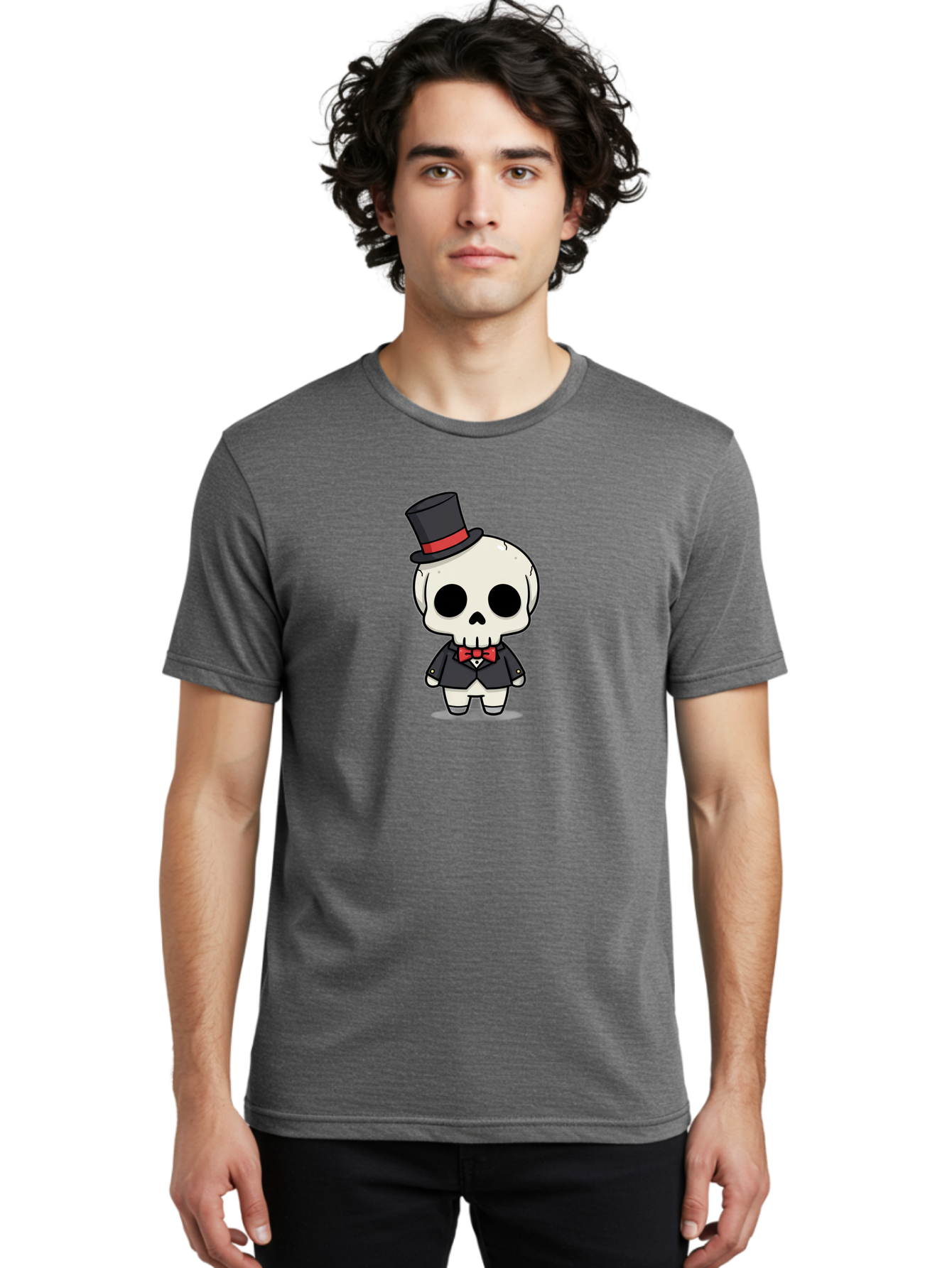 Skeleton-Gentleman Men'S Graphic Tee, 100% Cotton, Comfortable Casual Summer Wear, Machine Washable, Cartoon Skeleton, Gentleman Attire, Top Hat, Bow Tie, Spooky Chic, Halloween Style, Formal Wear, Skull Character, Kawaii Aesthetic, Bad572
