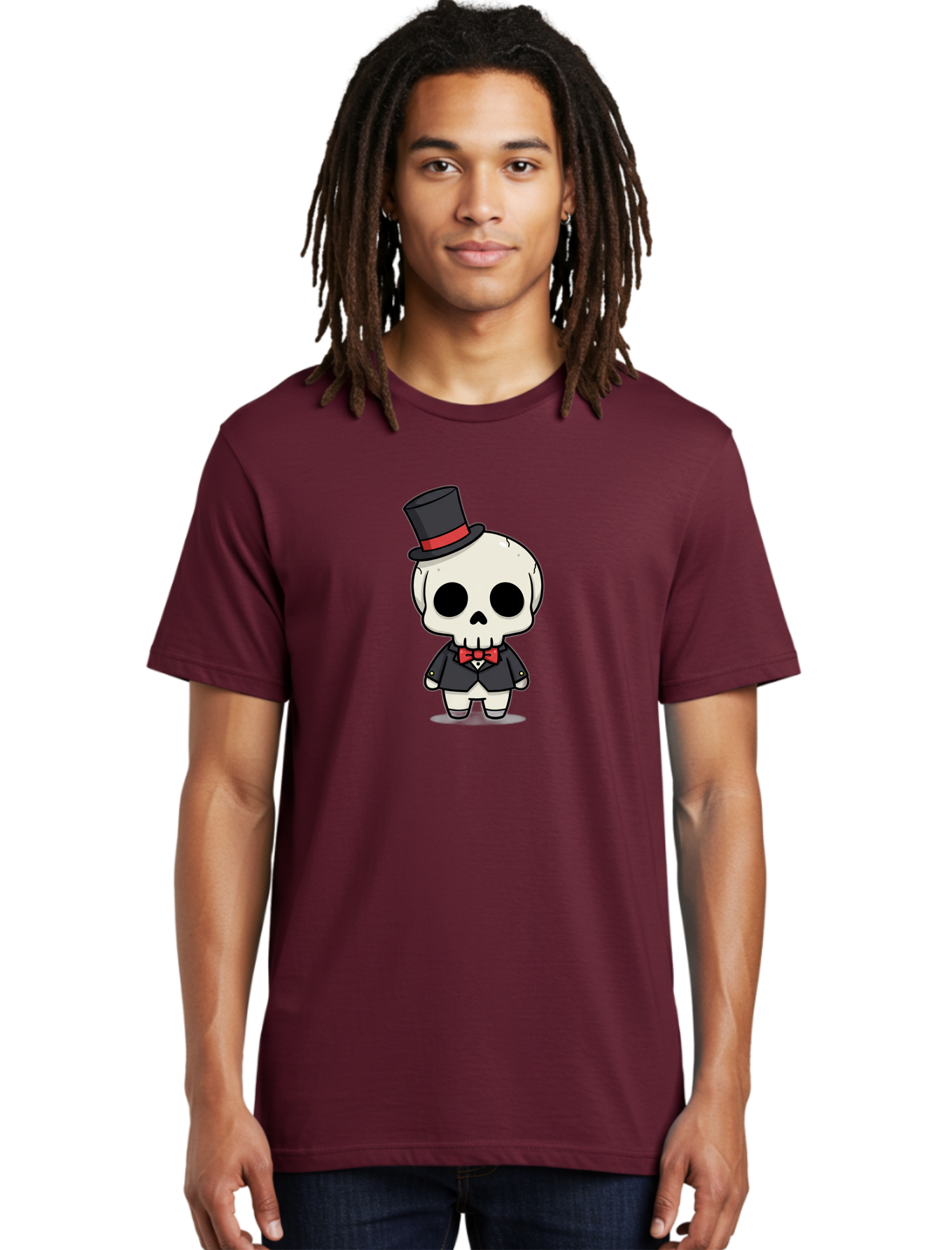 Skeleton-Gentleman Men'S Graphic Tee, 100% Cotton, Comfortable Casual Summer Wear, Machine Washable, Cartoon Skeleton, Gentleman Attire, Top Hat, Bow Tie, Spooky Chic, Halloween Style, Formal Wear, Skull Character, Kawaii Aesthetic, Bad572