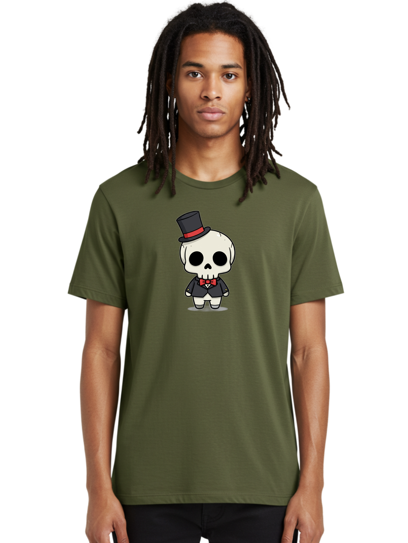 Skeleton-Gentleman Men'S Graphic Tee, 100% Cotton, Comfortable Casual Summer Wear, Machine Washable, Cartoon Skeleton, Gentleman Attire, Top Hat, Bow Tie, Spooky Chic, Halloween Style, Formal Wear, Skull Character, Kawaii Aesthetic, Bad572