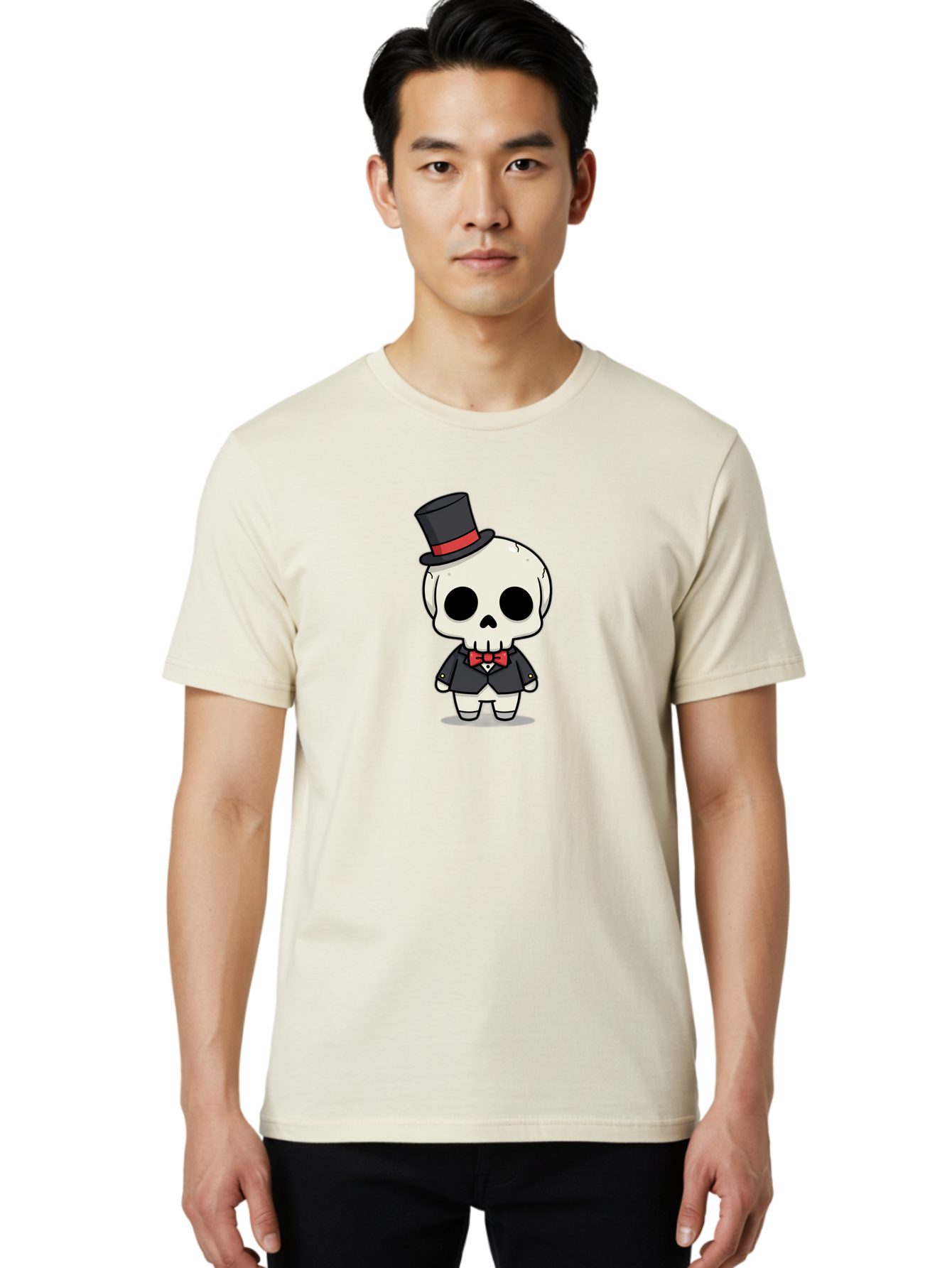 Skeleton-Gentleman Men'S Graphic Tee, 100% Cotton, Comfortable Casual Summer Wear, Machine Washable, Cartoon Skeleton, Gentleman Attire, Top Hat, Bow Tie, Spooky Chic, Halloween Style, Formal Wear, Skull Character, Kawaii Aesthetic, Bad572