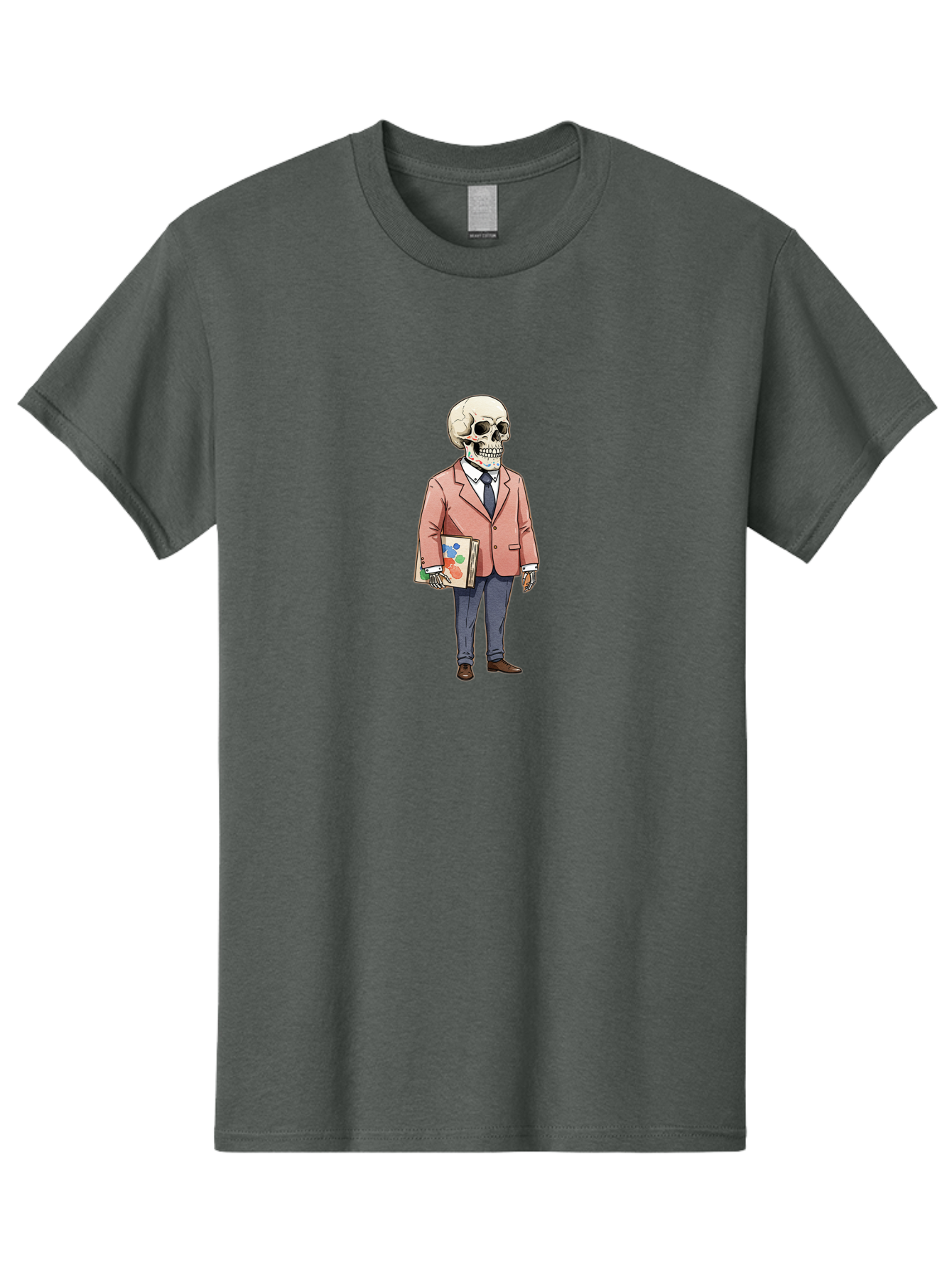 Skeleton-In-Suit-2 Men'S Graphic Tee, 100% Cotton, Comfortable Casual Summer Wear, Machine Washable, Cartoon Skeleton, Formal Attire, Business Suit, Holding Books, Anatomy Education, Quirky Illustration, Unique Art Style, Surreal Character, Bad574