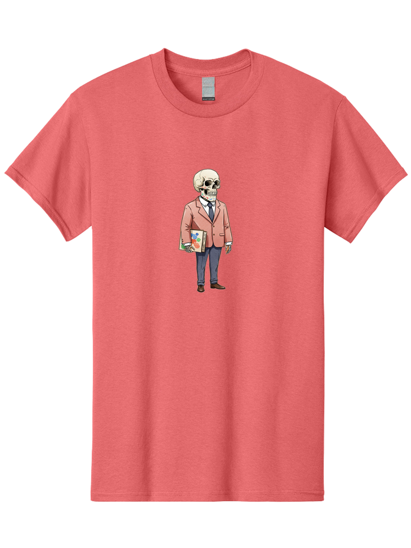 Skeleton-In-Suit-2 Men'S Graphic Tee, 100% Cotton, Comfortable Casual Summer Wear, Machine Washable, Cartoon Skeleton, Formal Attire, Business Suit, Holding Books, Anatomy Education, Quirky Illustration, Unique Art Style, Surreal Character, Bad574