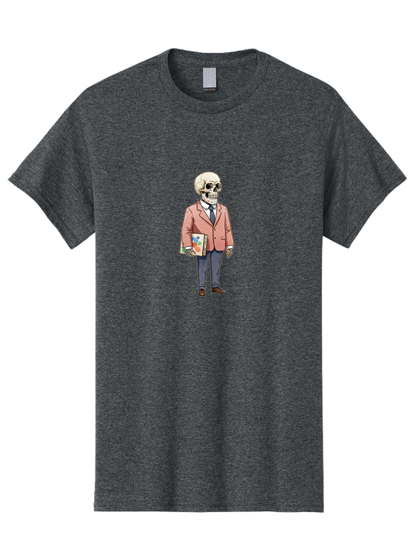 Skeleton-In-Suit-2 Men'S Graphic Tee, 100% Cotton, Comfortable Casual Summer Wear, Machine Washable, Cartoon Skeleton, Formal Attire, Business Suit, Holding Books, Anatomy Education, Quirky Illustration, Unique Art Style, Surreal Character, Bad574