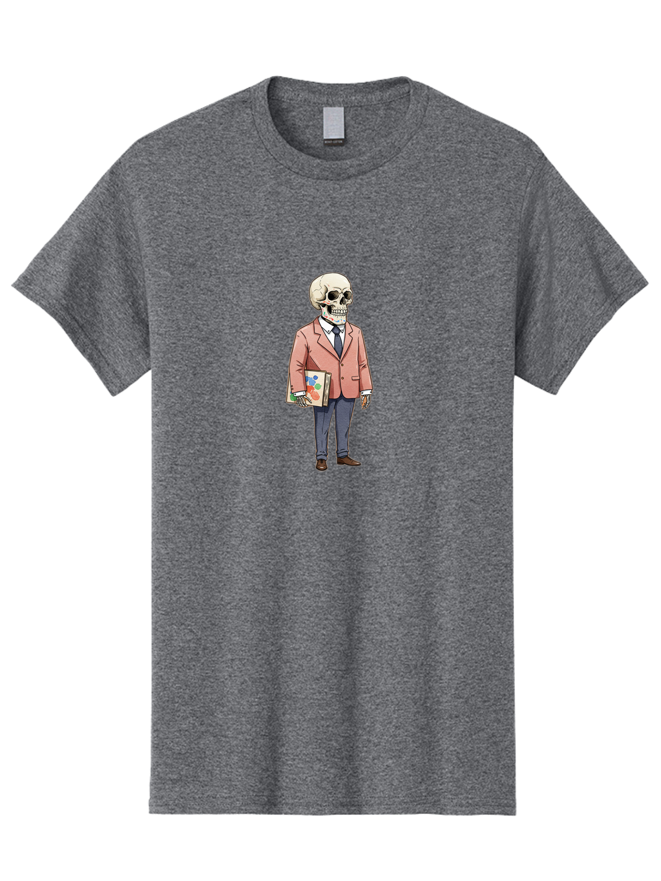 Skeleton-In-Suit-2 Men'S Graphic Tee, 100% Cotton, Comfortable Casual Summer Wear, Machine Washable, Cartoon Skeleton, Formal Attire, Business Suit, Holding Books, Anatomy Education, Quirky Illustration, Unique Art Style, Surreal Character, Bad574