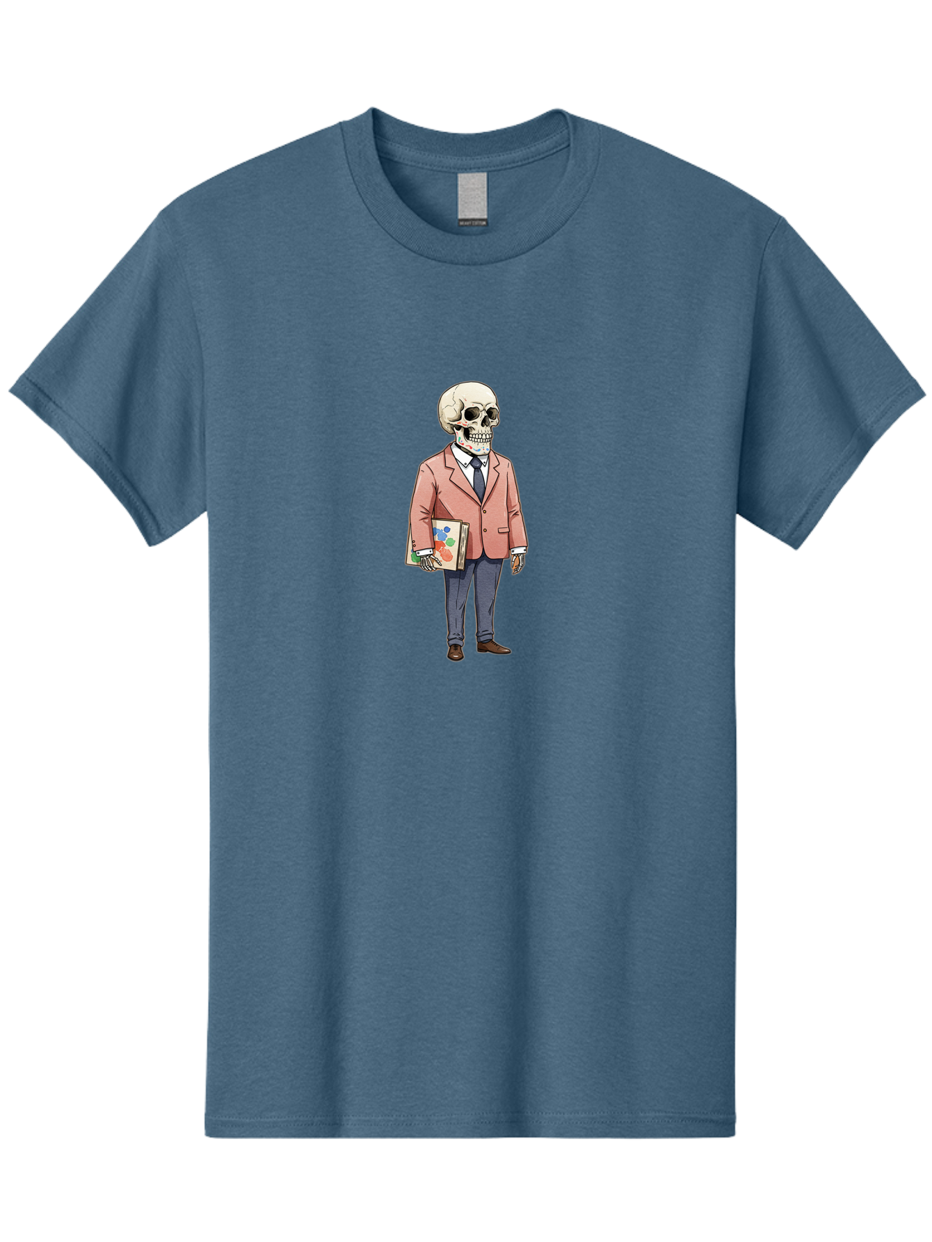 Skeleton-In-Suit-2 Men'S Graphic Tee, 100% Cotton, Comfortable Casual Summer Wear, Machine Washable, Cartoon Skeleton, Formal Attire, Business Suit, Holding Books, Anatomy Education, Quirky Illustration, Unique Art Style, Surreal Character, Bad574