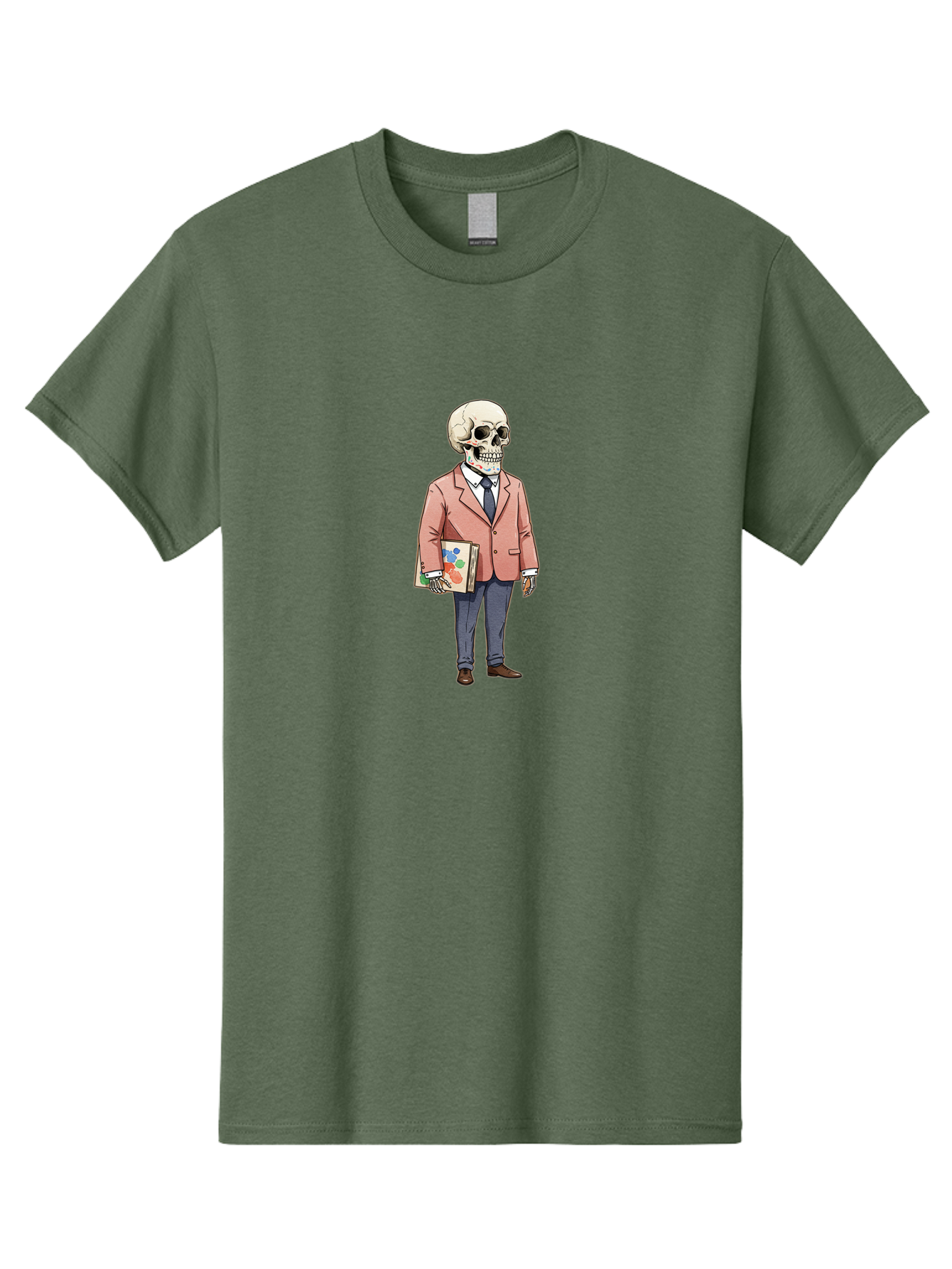 Skeleton-In-Suit-2 Men'S Graphic Tee, 100% Cotton, Comfortable Casual Summer Wear, Machine Washable, Cartoon Skeleton, Formal Attire, Business Suit, Holding Books, Anatomy Education, Quirky Illustration, Unique Art Style, Surreal Character, Bad574