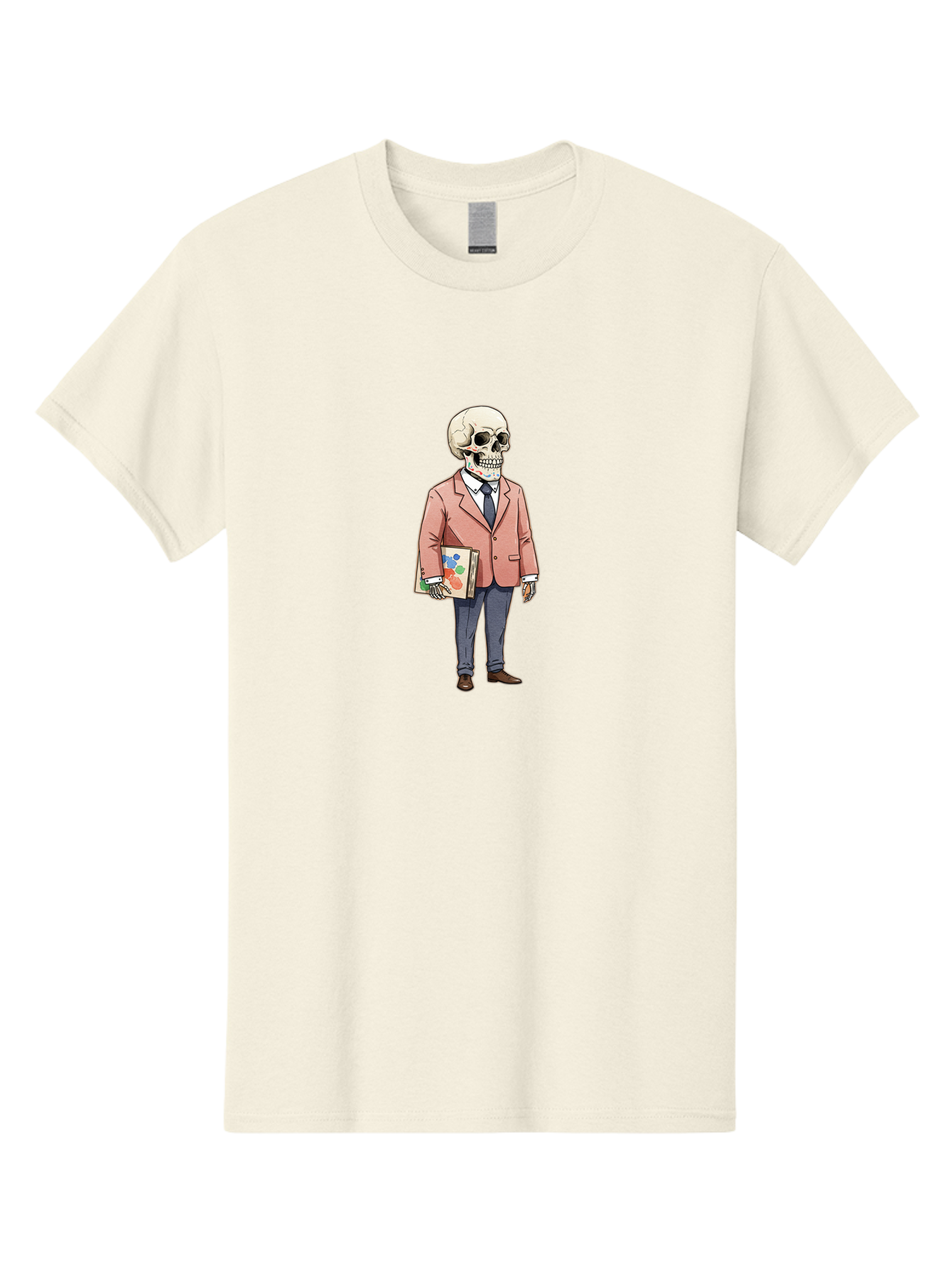 Skeleton-In-Suit-2 Men'S Graphic Tee, 100% Cotton, Comfortable Casual Summer Wear, Machine Washable, Cartoon Skeleton, Formal Attire, Business Suit, Holding Books, Anatomy Education, Quirky Illustration, Unique Art Style, Surreal Character, Bad574