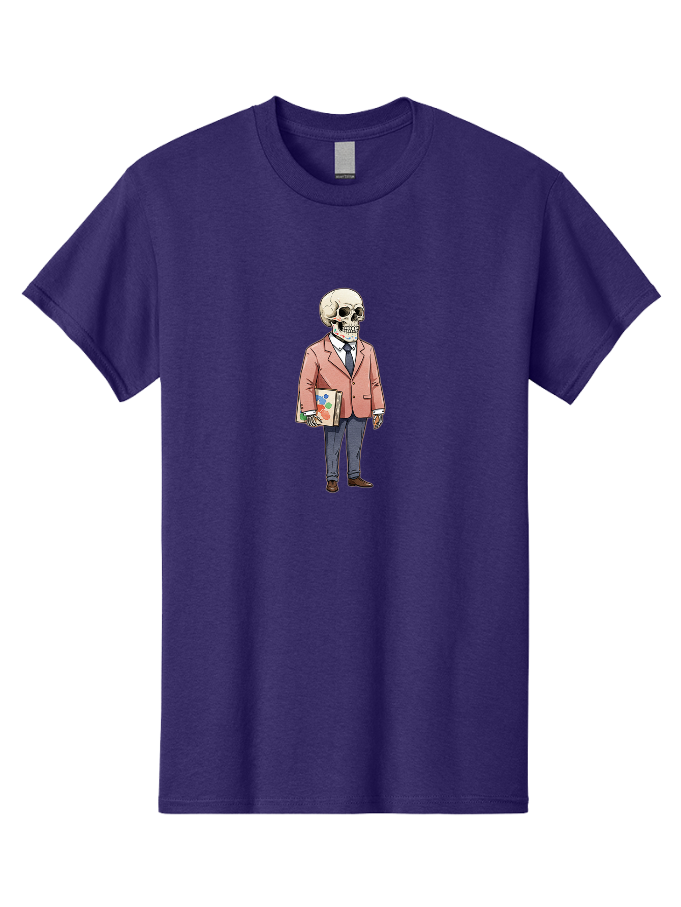 Skeleton-In-Suit-2 Men'S Graphic Tee, 100% Cotton, Comfortable Casual Summer Wear, Machine Washable, Cartoon Skeleton, Formal Attire, Business Suit, Holding Books, Anatomy Education, Quirky Illustration, Unique Art Style, Surreal Character, Bad574