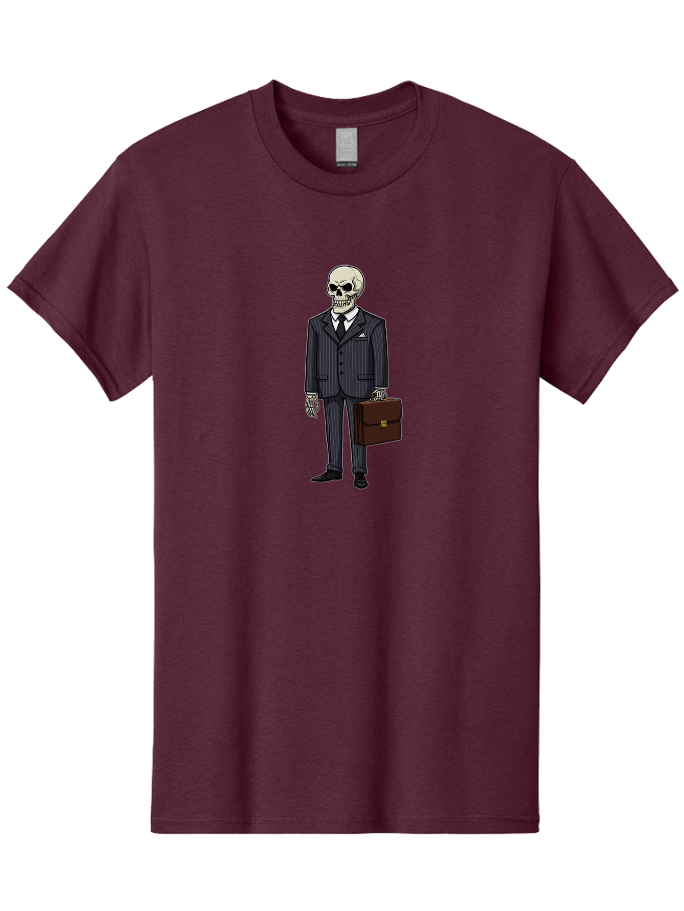 Skeleton-In-Suit Men'S Graphic Tee, 100% Cotton, Comfortable Casual Summer Wear, Machine Washable, Skeleton Wearing A Suit, Briefcase In Hand, Business Attire, Formal Wear, Black Tie, White Shirt, Striped Pants, Corporate Style, Spooky, Bad576