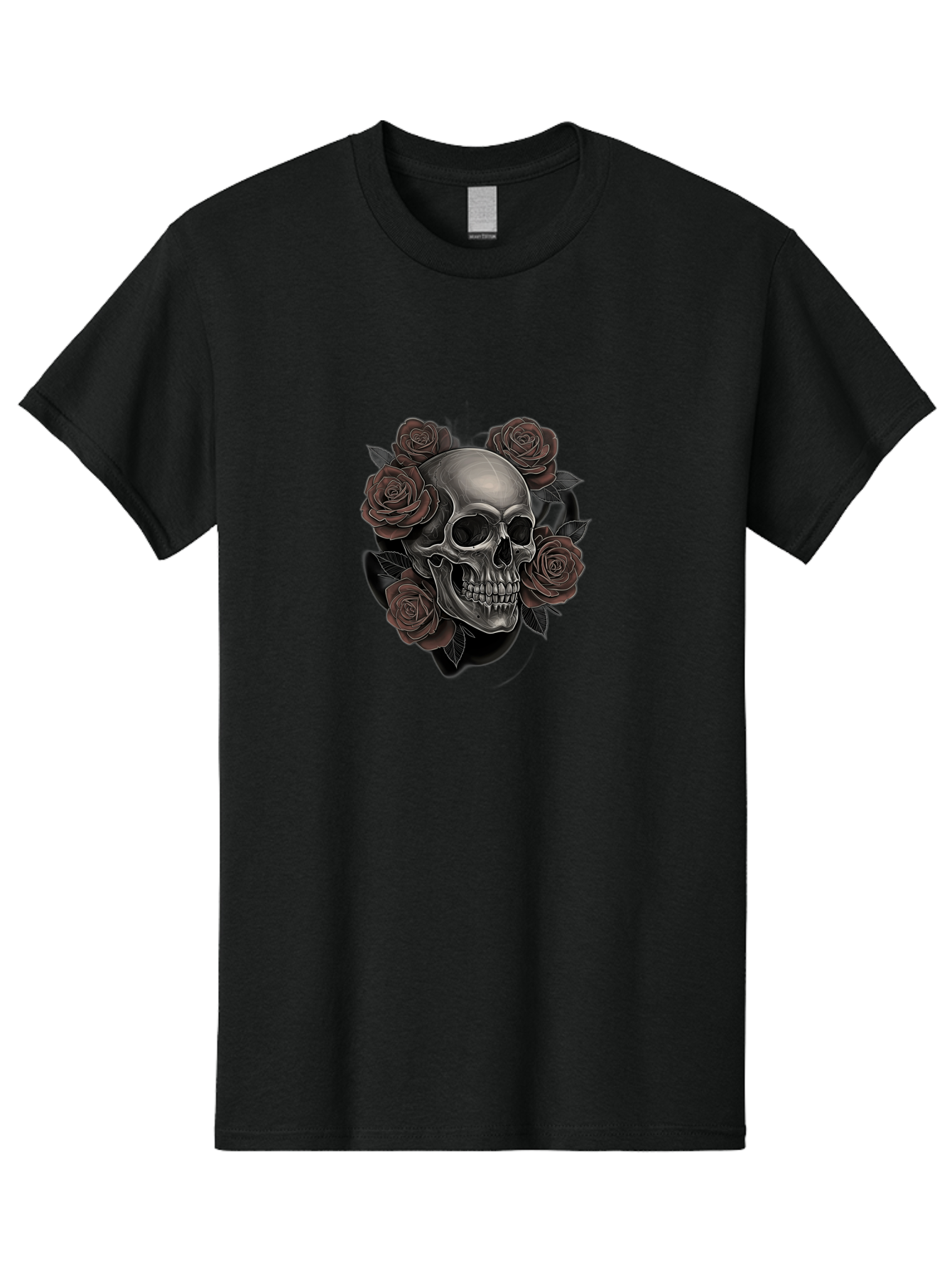 Skull-And-Roses Men'S Graphic Tee, 100% Cotton, Comfortable Casual Summer Wear, Machine Washable, Skull Illustration, Dark Roses, Gothic Art, Tattoo Design, Human Skull, Floral Arrangement, Dark Art, Monochromatic, Dramatic Effect, Bad579