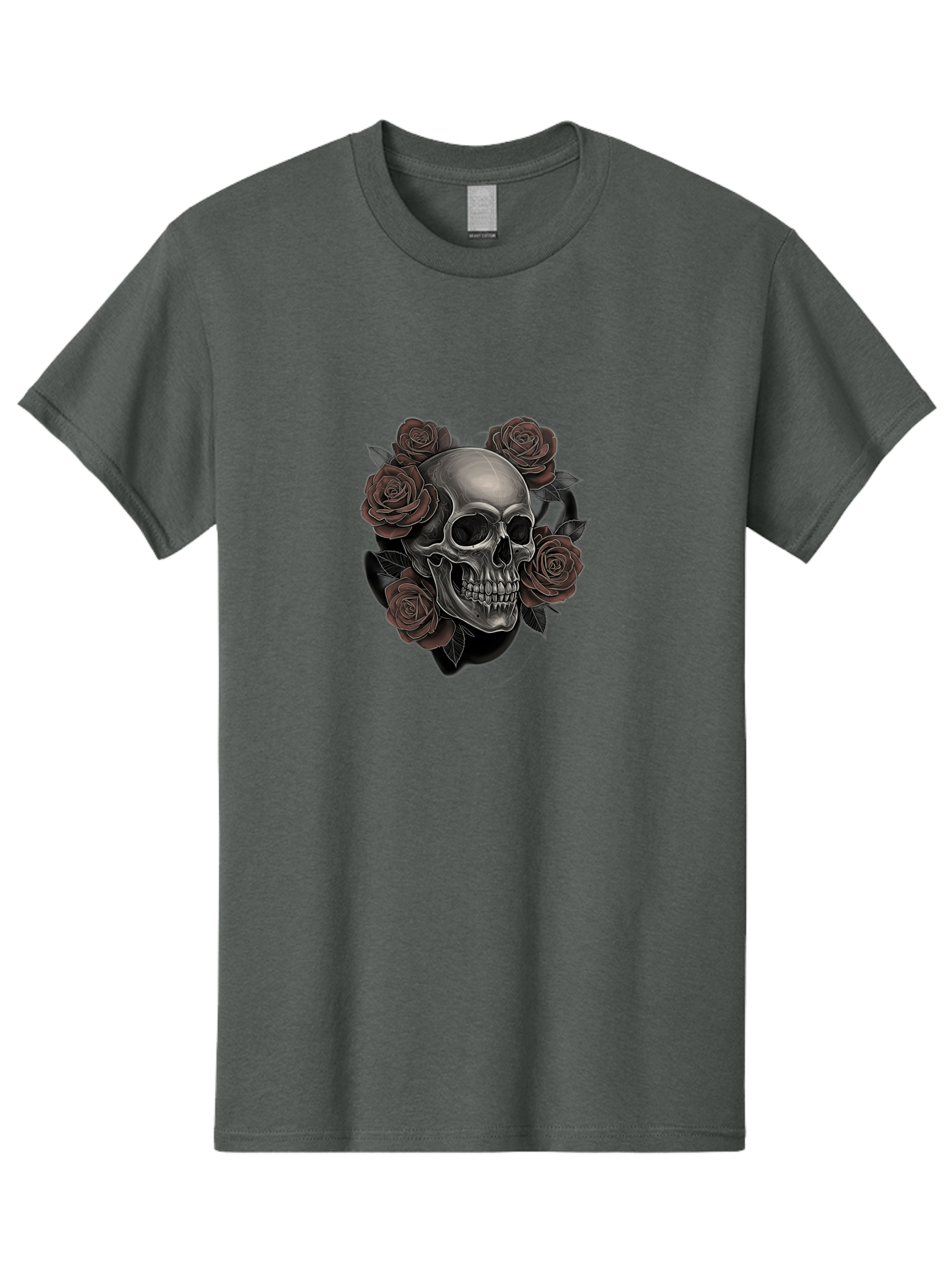 Skull-And-Roses Men'S Graphic Tee, 100% Cotton, Comfortable Casual Summer Wear, Machine Washable, Skull Illustration, Dark Roses, Gothic Art, Tattoo Design, Human Skull, Floral Arrangement, Dark Art, Monochromatic, Dramatic Effect, Bad579