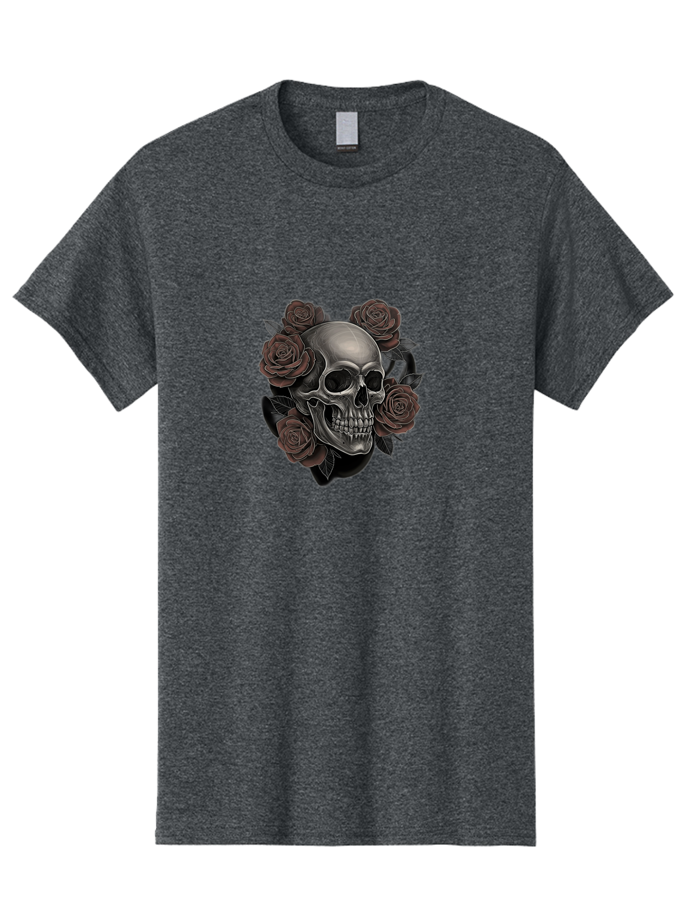 Skull-And-Roses Men'S Graphic Tee, 100% Cotton, Comfortable Casual Summer Wear, Machine Washable, Skull Illustration, Dark Roses, Gothic Art, Tattoo Design, Human Skull, Floral Arrangement, Dark Art, Monochromatic, Dramatic Effect, Bad579