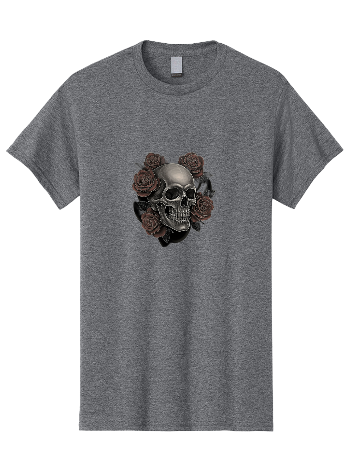 Skull-And-Roses Men'S Graphic Tee, 100% Cotton, Comfortable Casual Summer Wear, Machine Washable, Skull Illustration, Dark Roses, Gothic Art, Tattoo Design, Human Skull, Floral Arrangement, Dark Art, Monochromatic, Dramatic Effect, Bad579