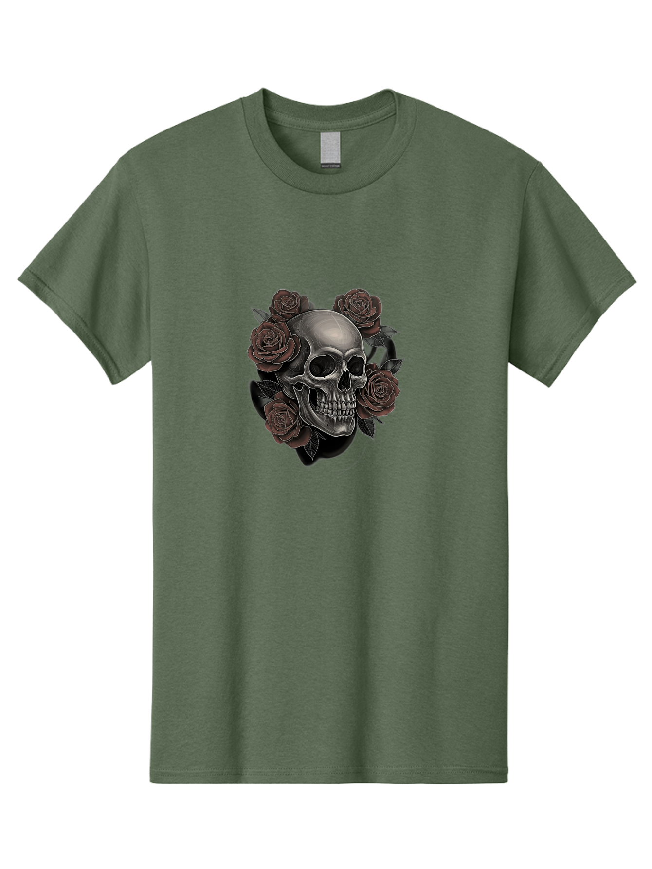 Skull-And-Roses Men'S Graphic Tee, 100% Cotton, Comfortable Casual Summer Wear, Machine Washable, Skull Illustration, Dark Roses, Gothic Art, Tattoo Design, Human Skull, Floral Arrangement, Dark Art, Monochromatic, Dramatic Effect, Bad579