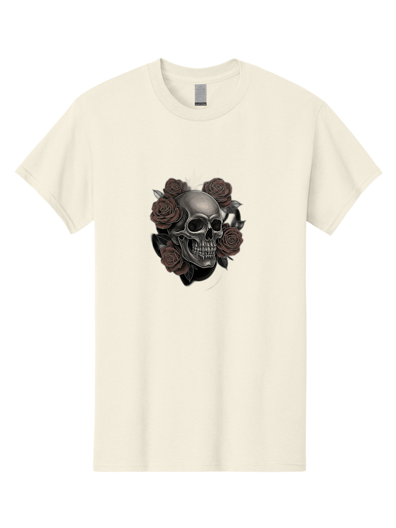 Skull-And-Roses Men'S Graphic Tee, 100% Cotton, Comfortable Casual Summer Wear, Machine Washable, Skull Illustration, Dark Roses, Gothic Art, Tattoo Design, Human Skull, Floral Arrangement, Dark Art, Monochromatic, Dramatic Effect, Bad579
