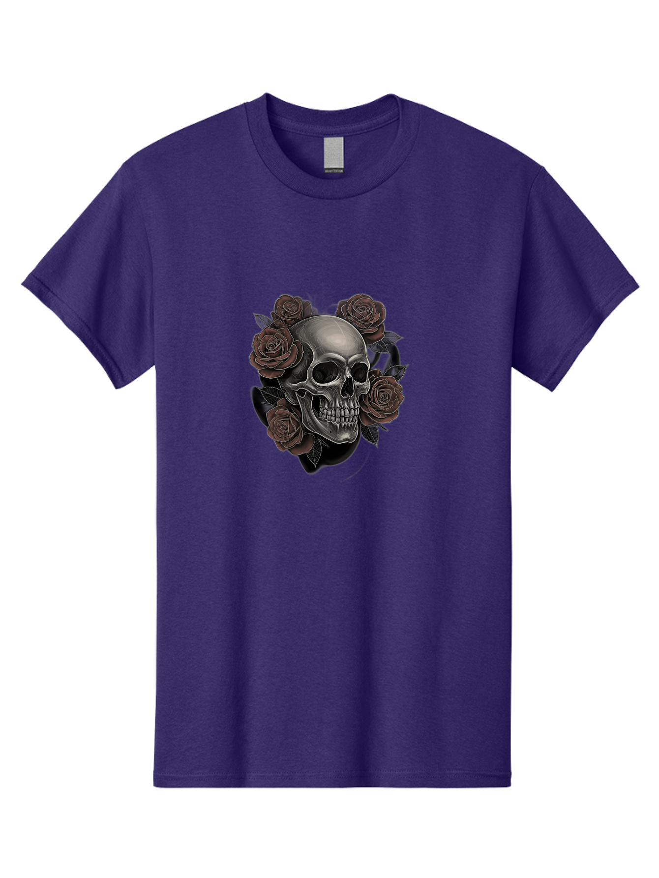 Skull-And-Roses Men'S Graphic Tee, 100% Cotton, Comfortable Casual Summer Wear, Machine Washable, Skull Illustration, Dark Roses, Gothic Art, Tattoo Design, Human Skull, Floral Arrangement, Dark Art, Monochromatic, Dramatic Effect, Bad579