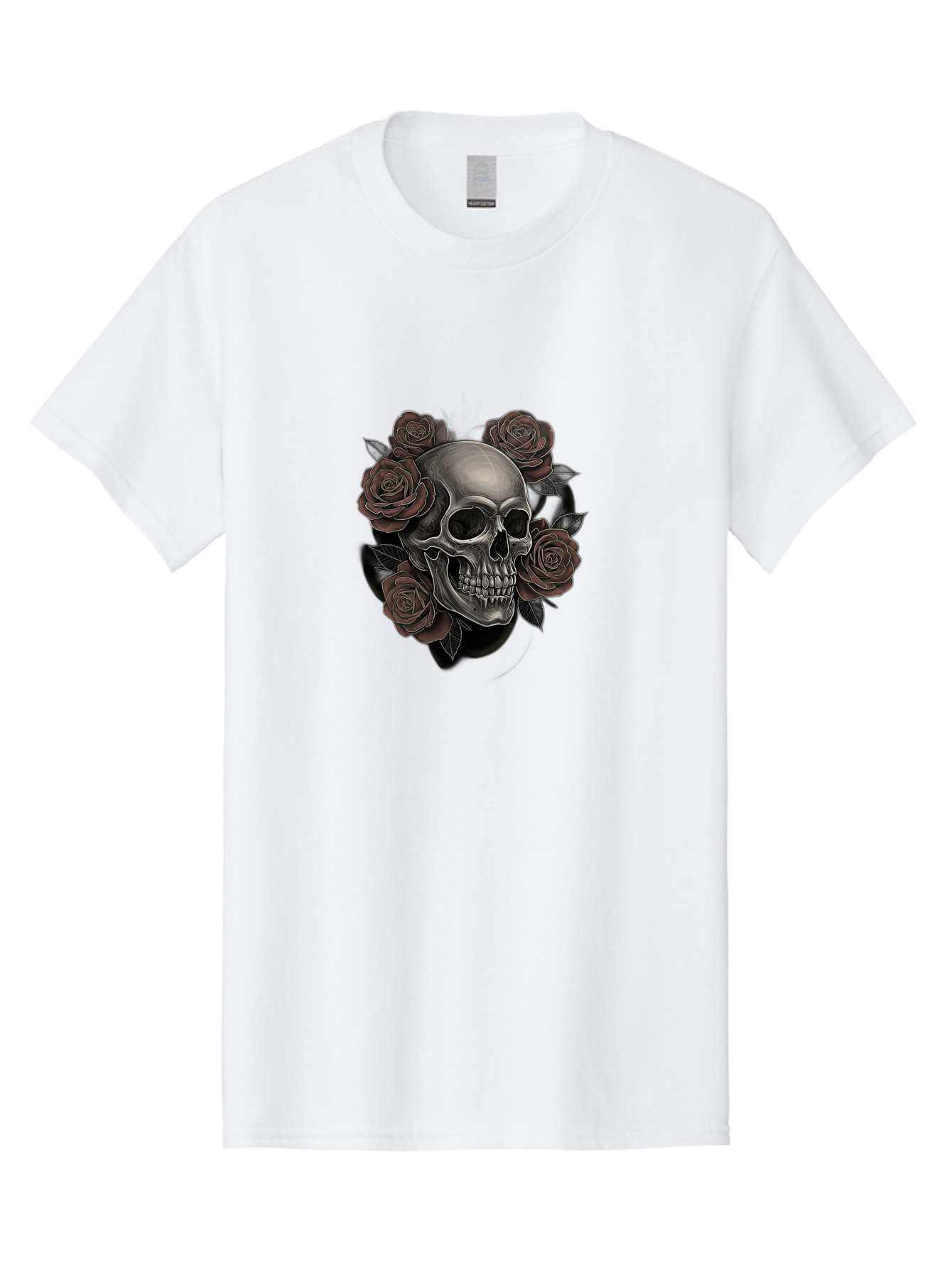 Skull-And-Roses Men'S Graphic Tee, 100% Cotton, Comfortable Casual Summer Wear, Machine Washable, Skull Illustration, Dark Roses, Gothic Art, Tattoo Design, Human Skull, Floral Arrangement, Dark Art, Monochromatic, Dramatic Effect, Bad579