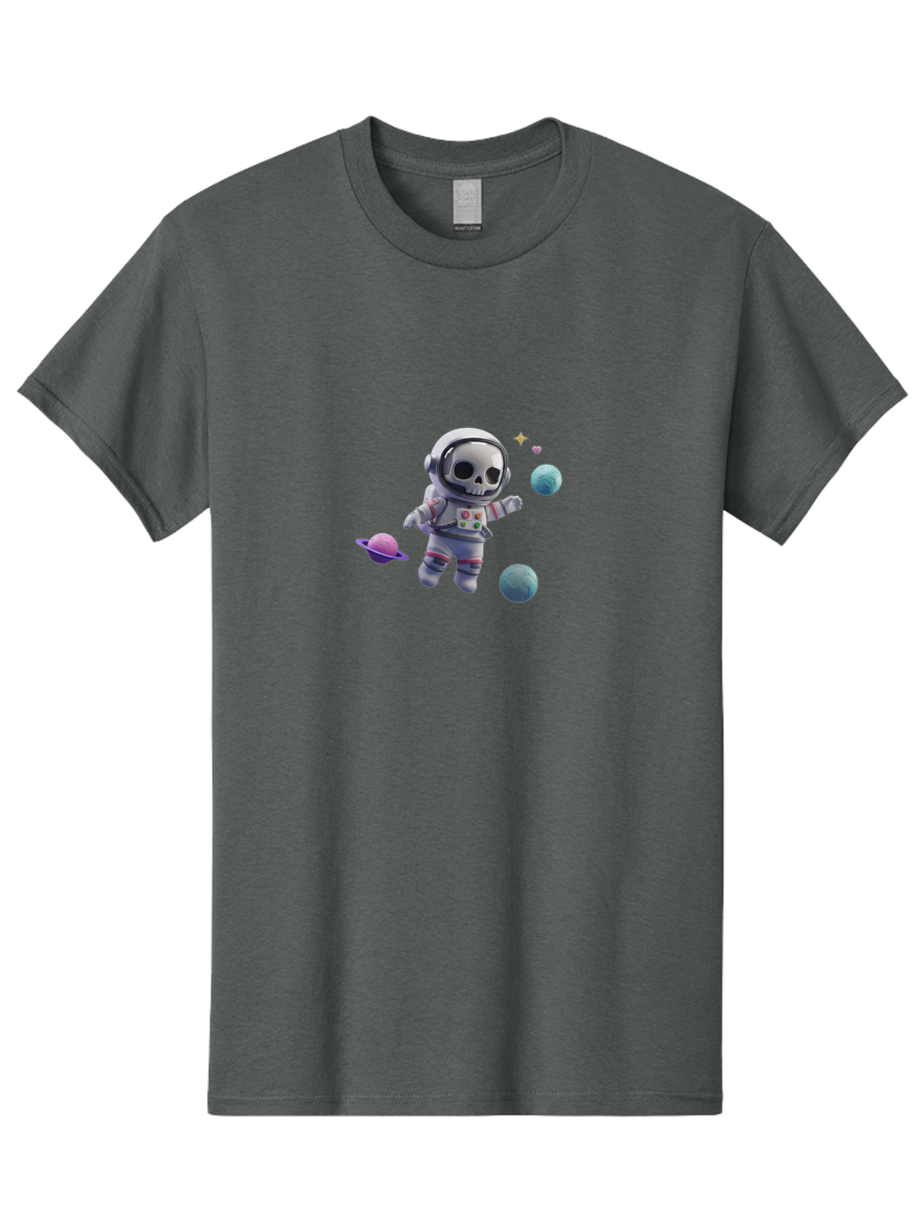 Skull-Astronaut Men'S Graphic Tee, 100% Cotton, Comfortable Casual Summer Wear, Machine Washable, Skeleton Astronaut, Space Travel, Planets, Stars, Galaxy Exploration, Futuristic, Sci-Fi, Cosmic Adventure, Space Suit, Digital Art, Bad580
