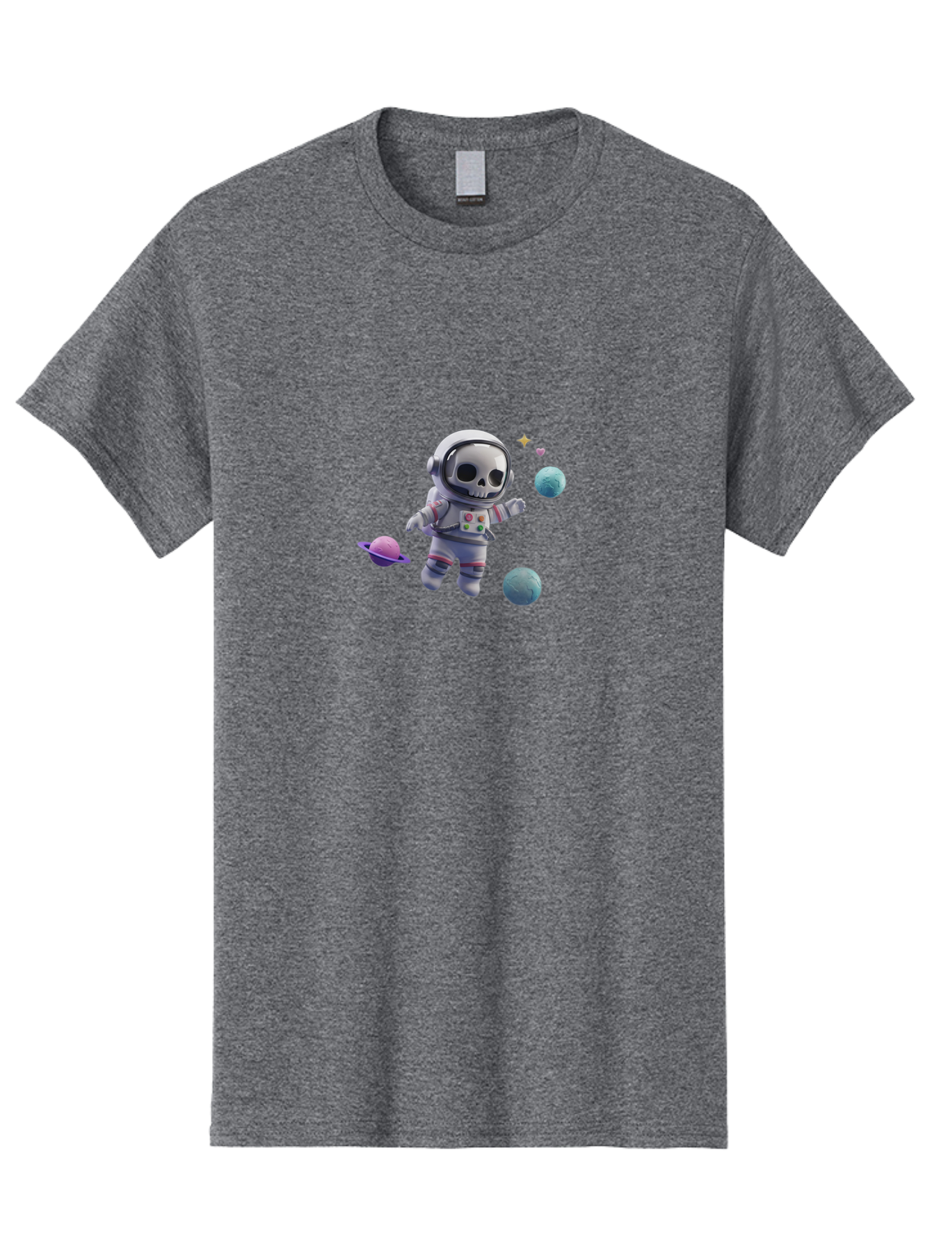 Skull-Astronaut Men'S Graphic Tee, 100% Cotton, Comfortable Casual Summer Wear, Machine Washable, Skeleton Astronaut, Space Travel, Planets, Stars, Galaxy Exploration, Futuristic, Sci-Fi, Cosmic Adventure, Space Suit, Digital Art, Bad580