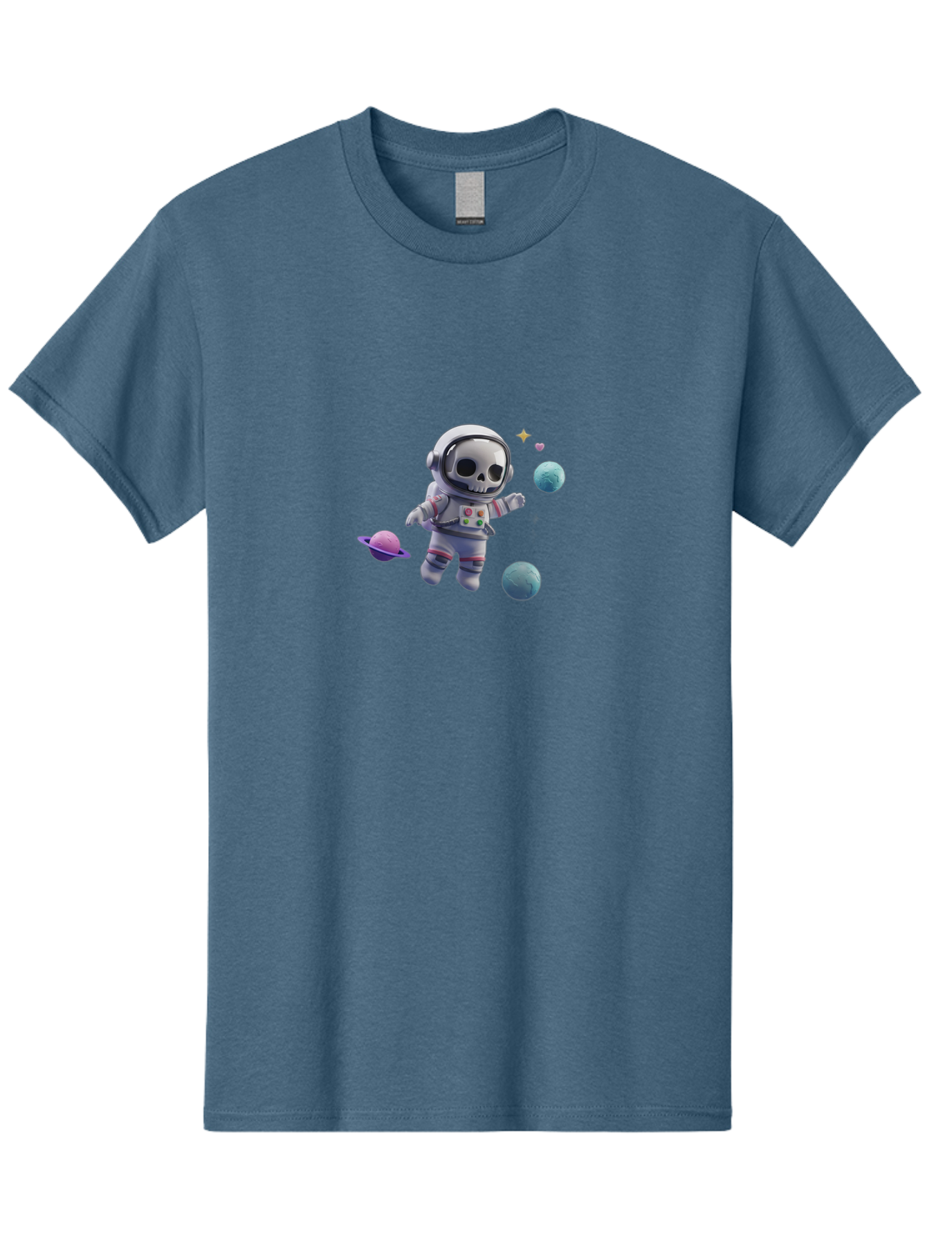 Skull-Astronaut Men'S Graphic Tee, 100% Cotton, Comfortable Casual Summer Wear, Machine Washable, Skeleton Astronaut, Space Travel, Planets, Stars, Galaxy Exploration, Futuristic, Sci-Fi, Cosmic Adventure, Space Suit, Digital Art, Bad580