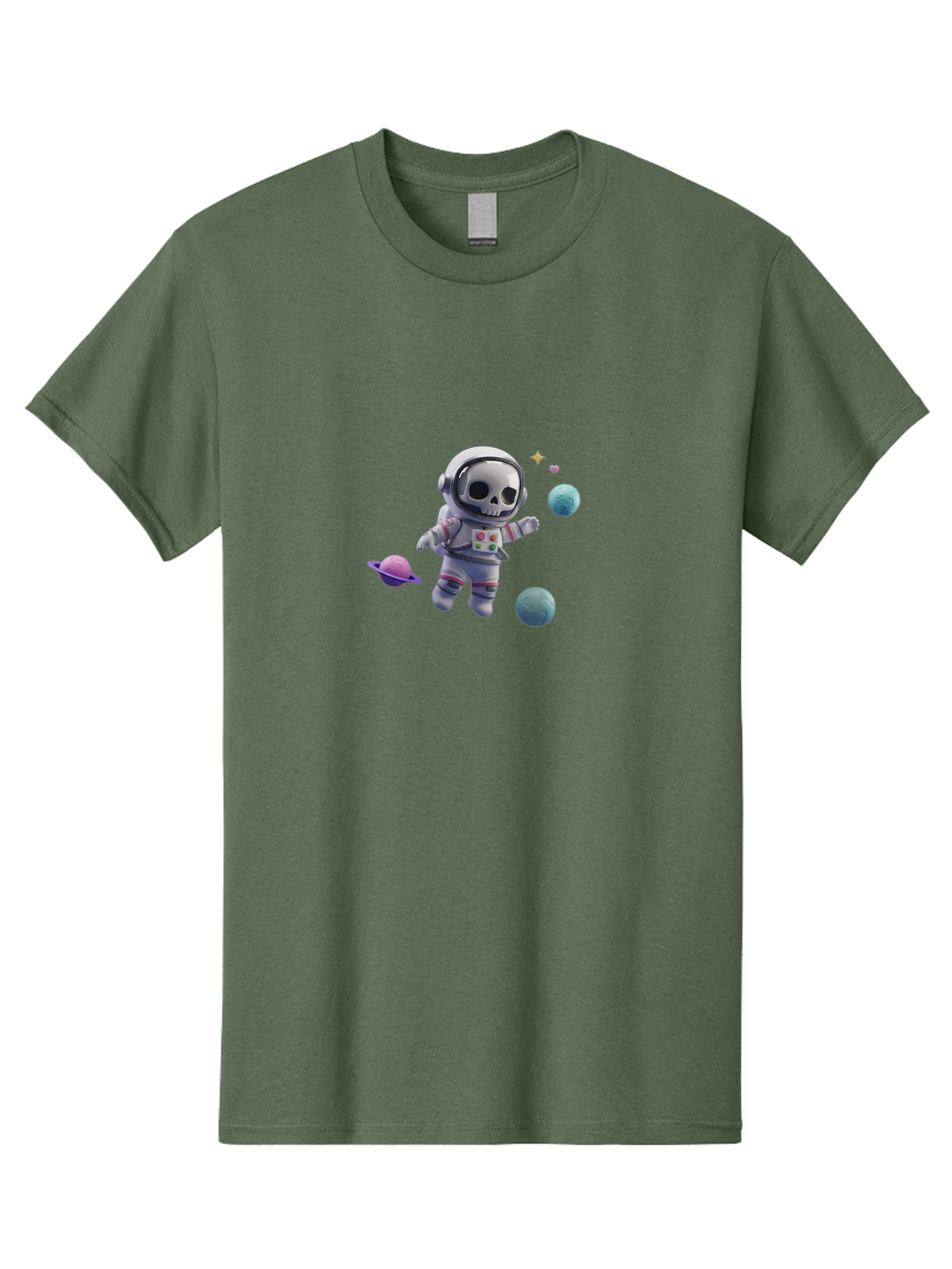 Skull-Astronaut Men'S Graphic Tee, 100% Cotton, Comfortable Casual Summer Wear, Machine Washable, Skeleton Astronaut, Space Travel, Planets, Stars, Galaxy Exploration, Futuristic, Sci-Fi, Cosmic Adventure, Space Suit, Digital Art, Bad580
