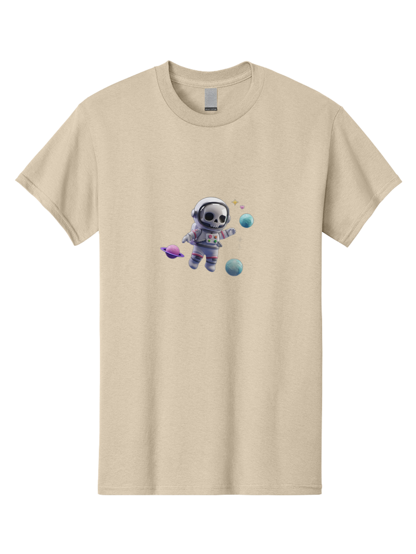 Skull-Astronaut Men'S Graphic Tee, 100% Cotton, Comfortable Casual Summer Wear, Machine Washable, Skeleton Astronaut, Space Travel, Planets, Stars, Galaxy Exploration, Futuristic, Sci-Fi, Cosmic Adventure, Space Suit, Digital Art, Bad580